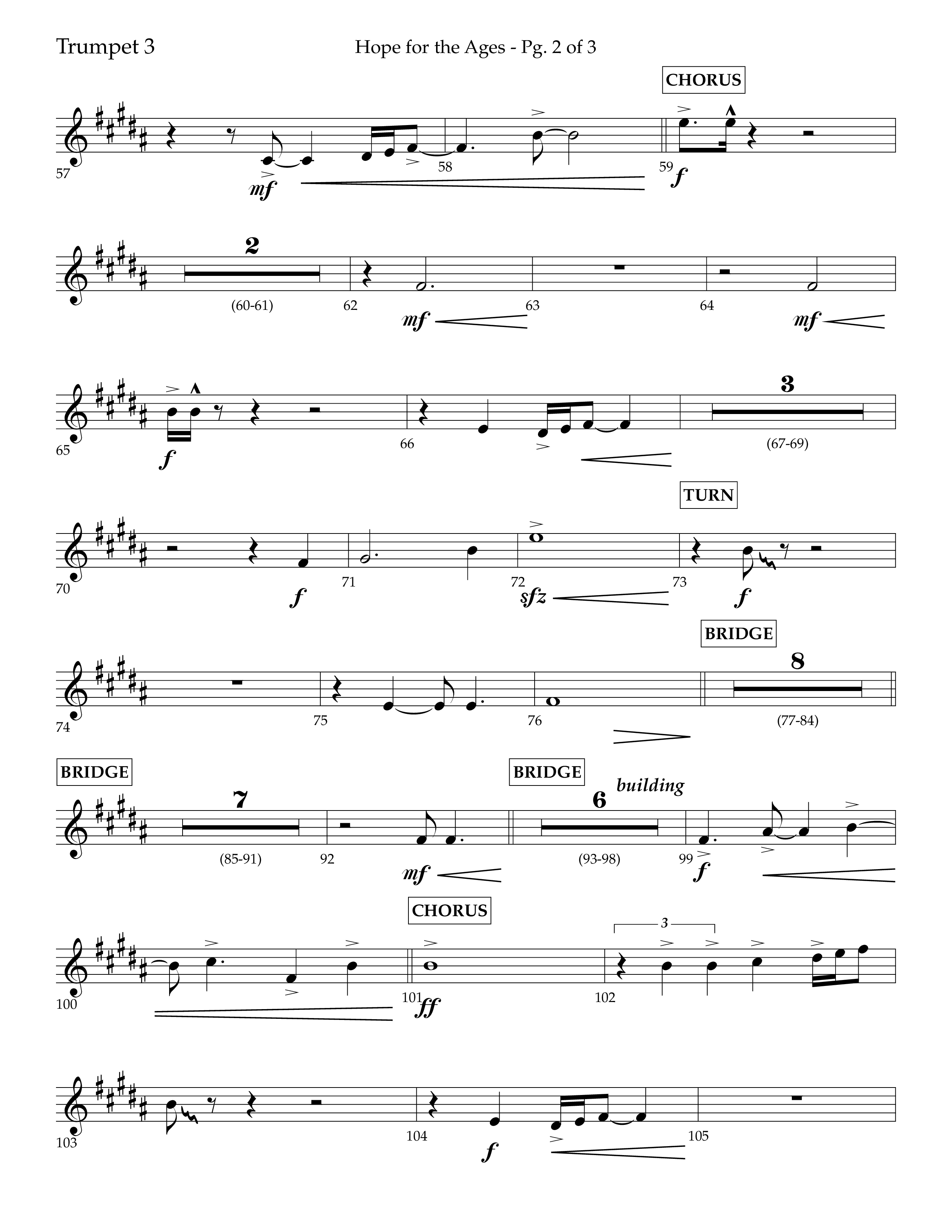 Hope For The Ages (Choral Anthem SATB) Trumpet 3 (Lifeway Choral / Arr. John Bolin / Arr. Don Koch / Orch. Cliff Duren)