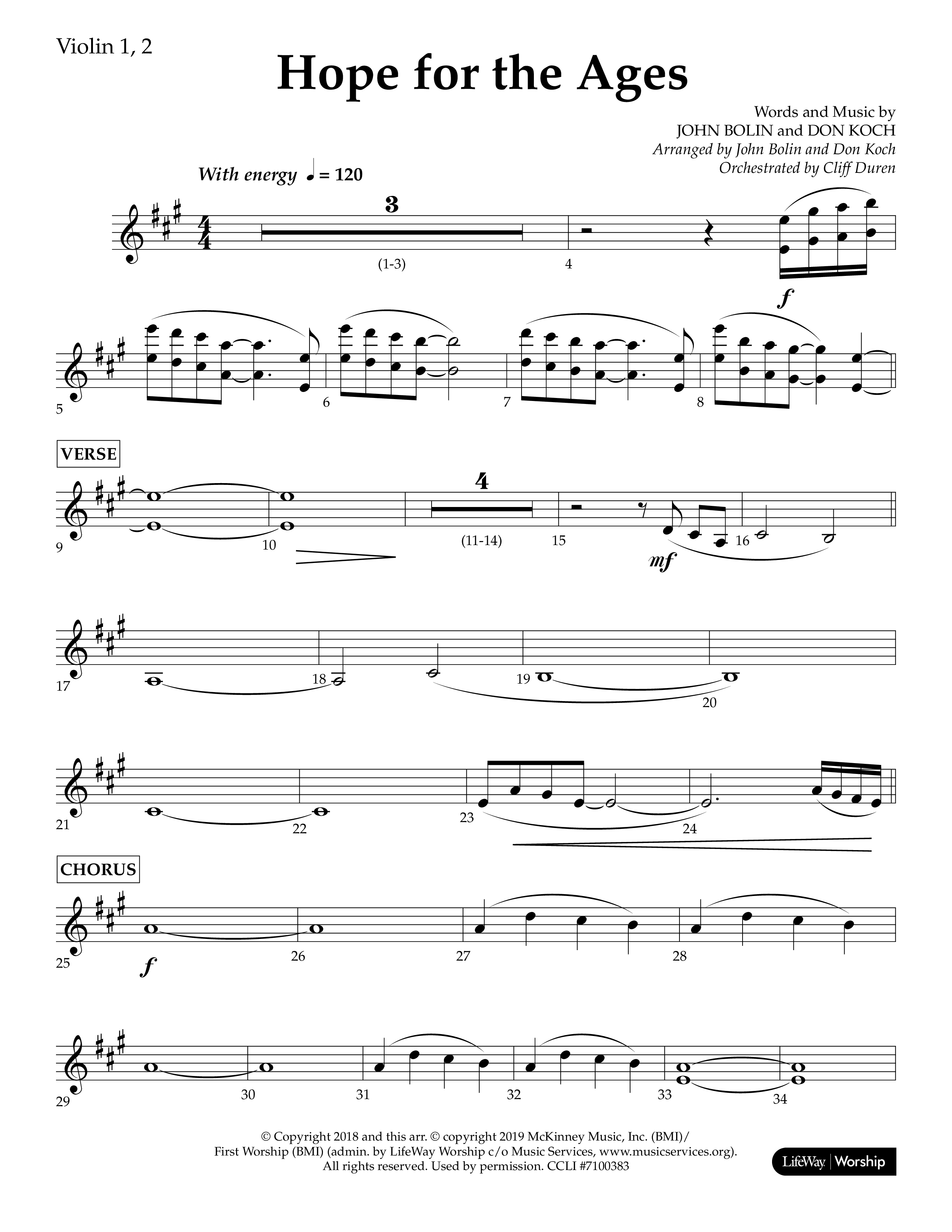 Hope For The Ages (Choral Anthem SATB) Violin 1/2 (Lifeway Choral / Arr. John Bolin / Arr. Don Koch / Orch. Cliff Duren)
