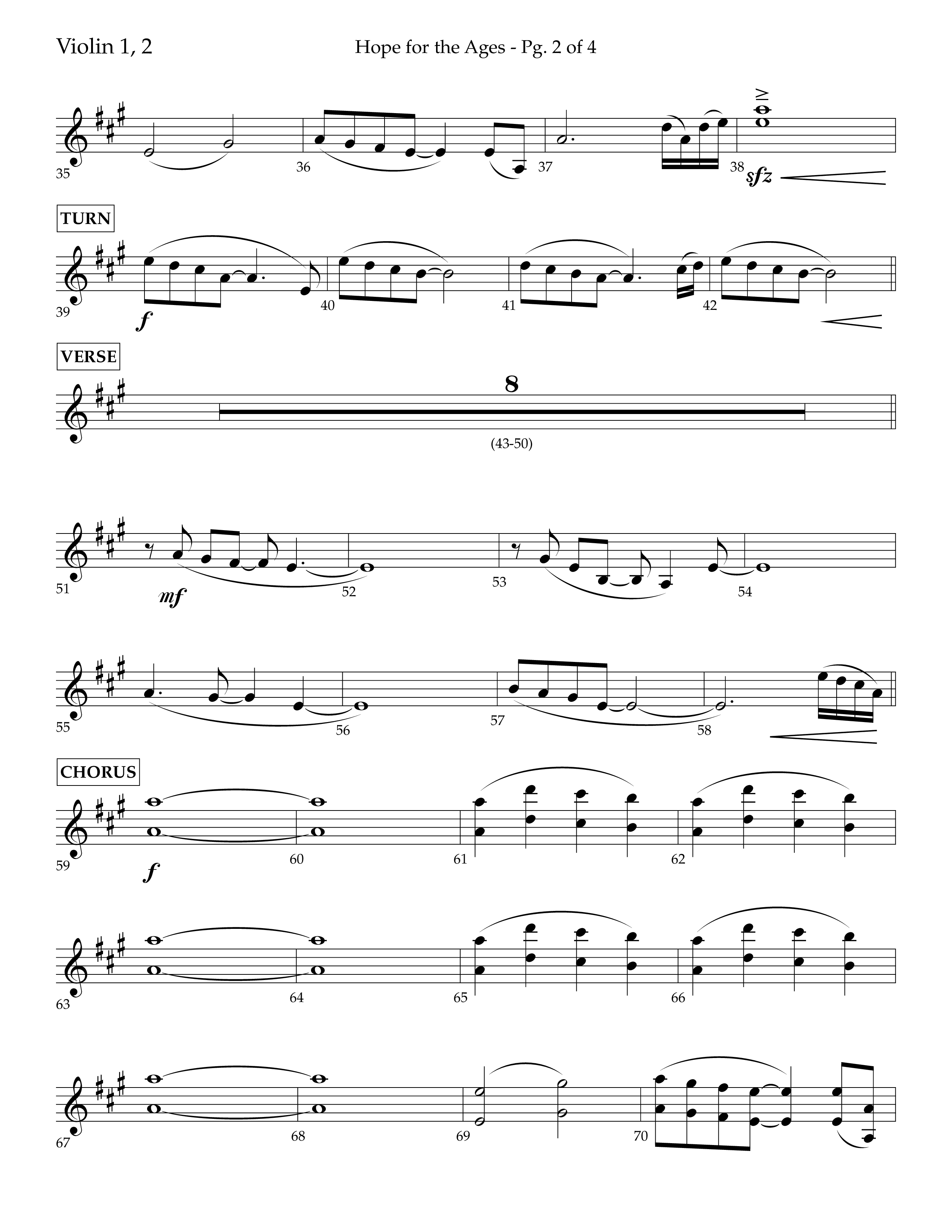 Hope For The Ages (Choral Anthem SATB) Violin 1/2 (Lifeway Choral / Arr. John Bolin / Arr. Don Koch / Orch. Cliff Duren)