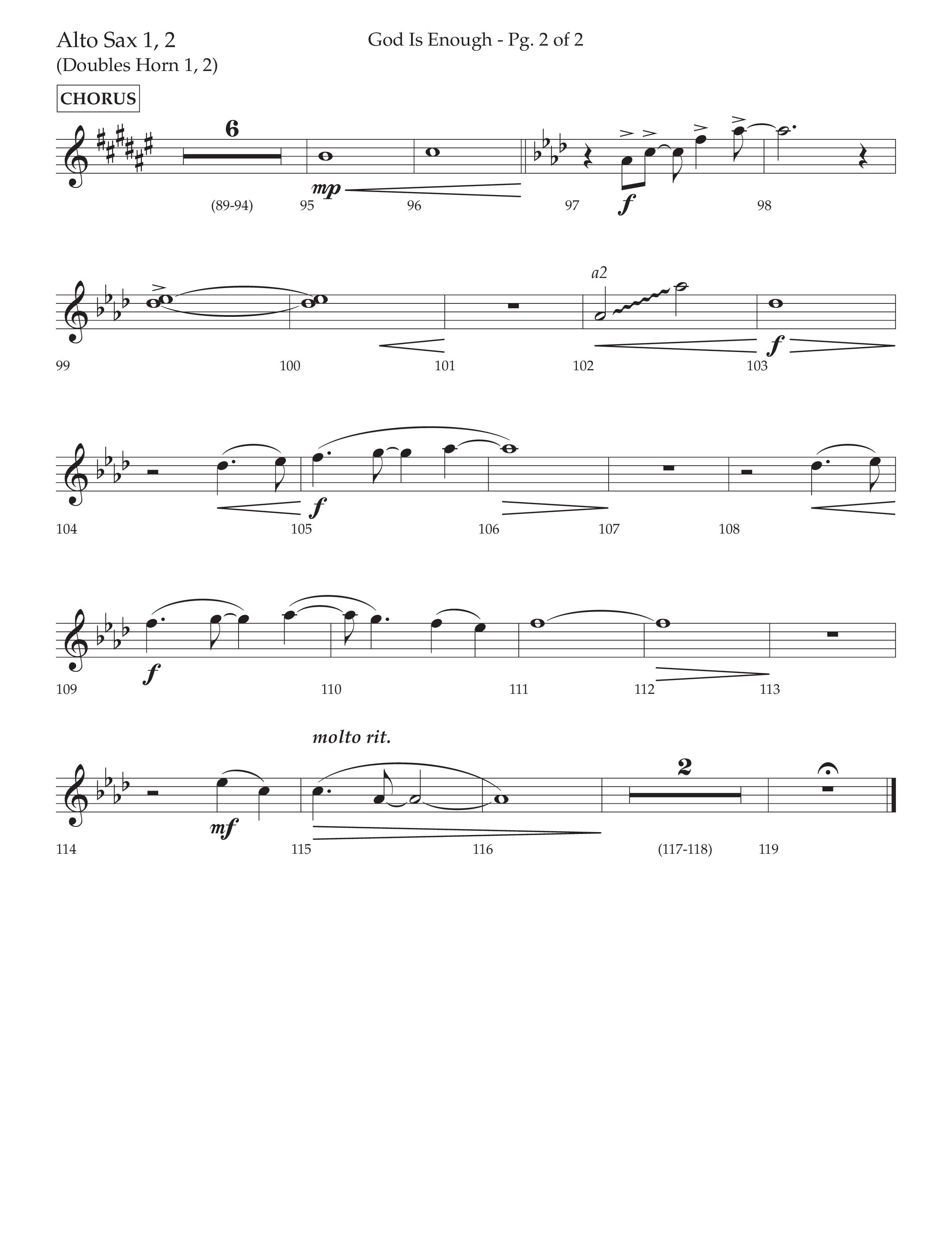 God Is Enough (Choral Anthem SATB) Alto Sax 1/2 (Lifeway Choral / Arr. David Wise / Orch. David Shipps)