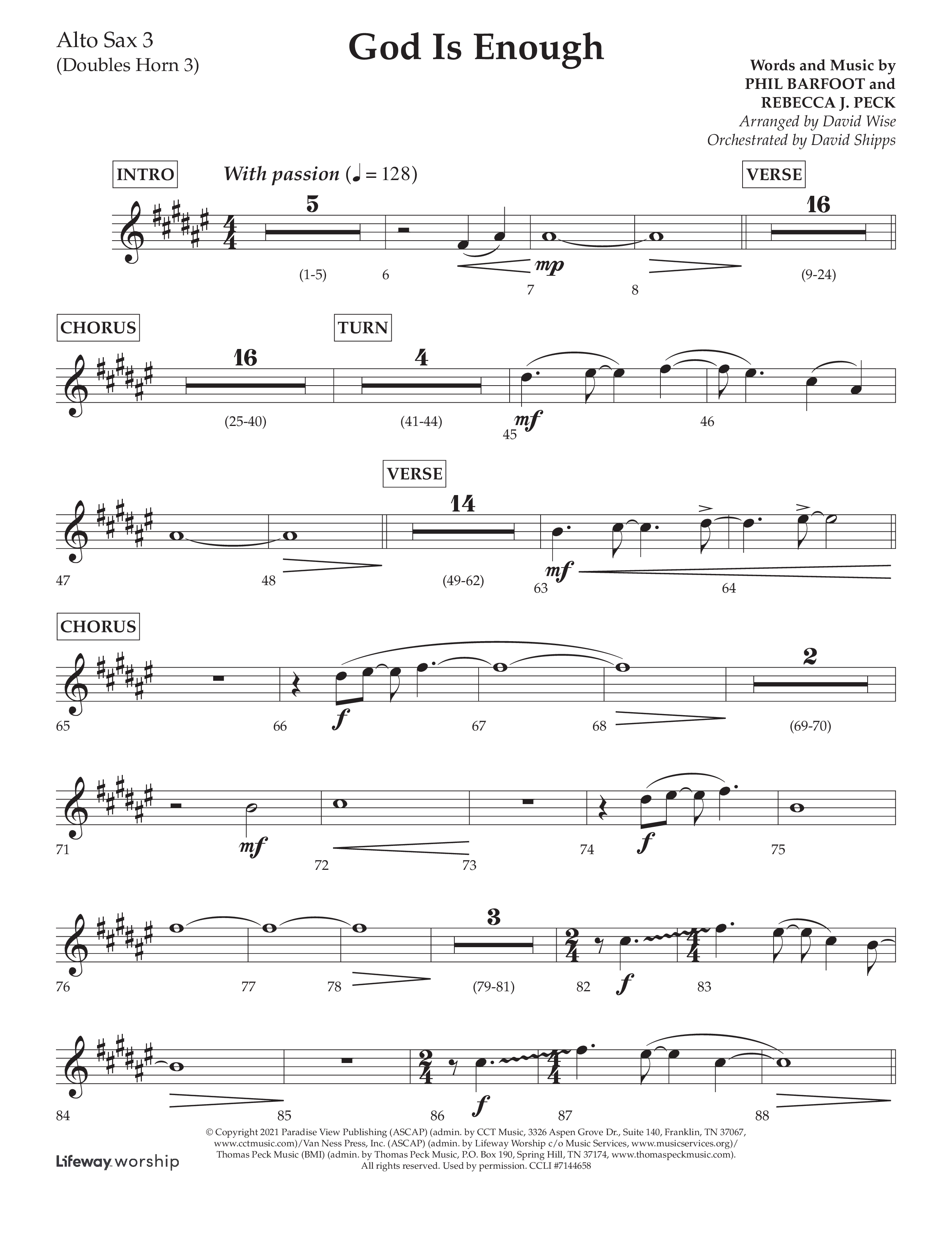 God Is Enough (Choral Anthem SATB) Alto Sax (Lifeway Choral / Arr. David Wise / Orch. David Shipps)