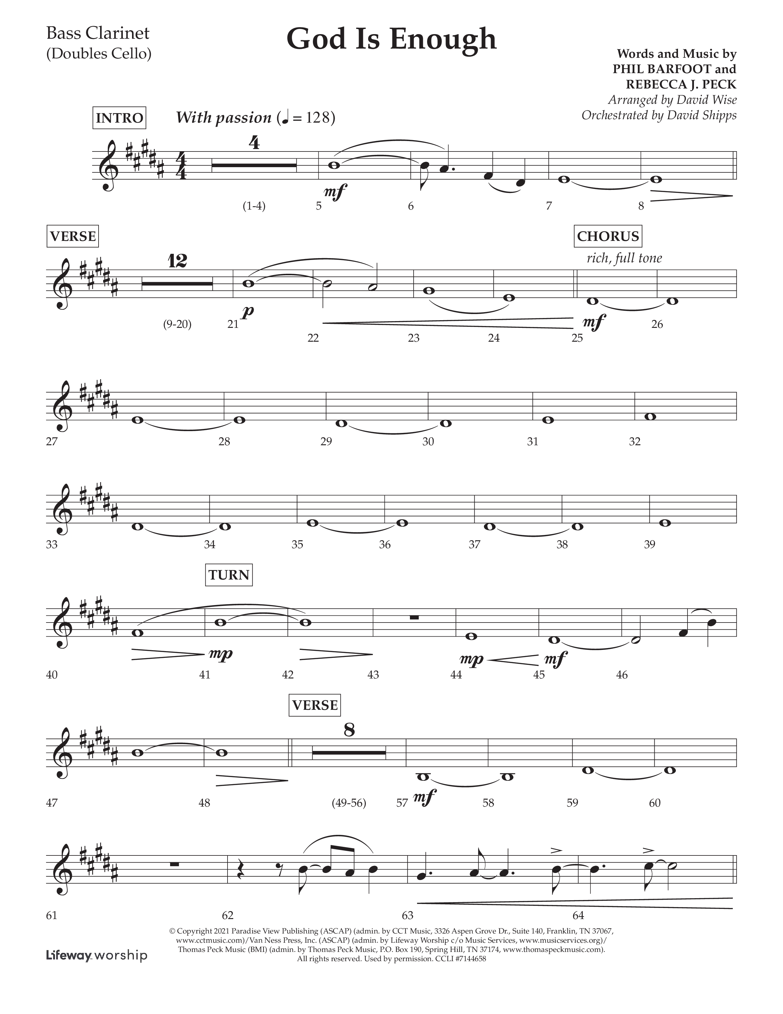 God Is Enough (Choral Anthem SATB) Bass Clarinet (Lifeway Choral / Arr. David Wise / Orch. David Shipps)