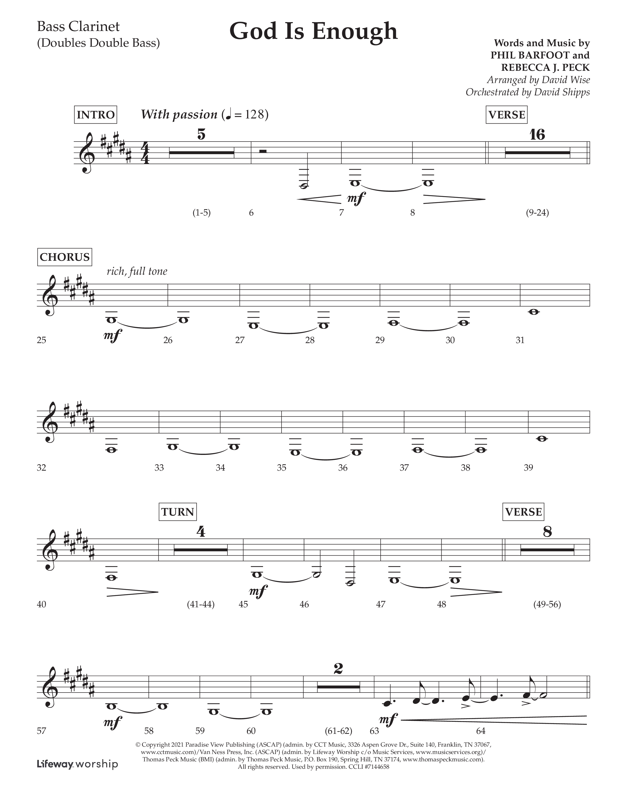 God Is Enough (Choral Anthem SATB) Bass Clarinet (Lifeway Choral / Arr. David Wise / Orch. David Shipps)