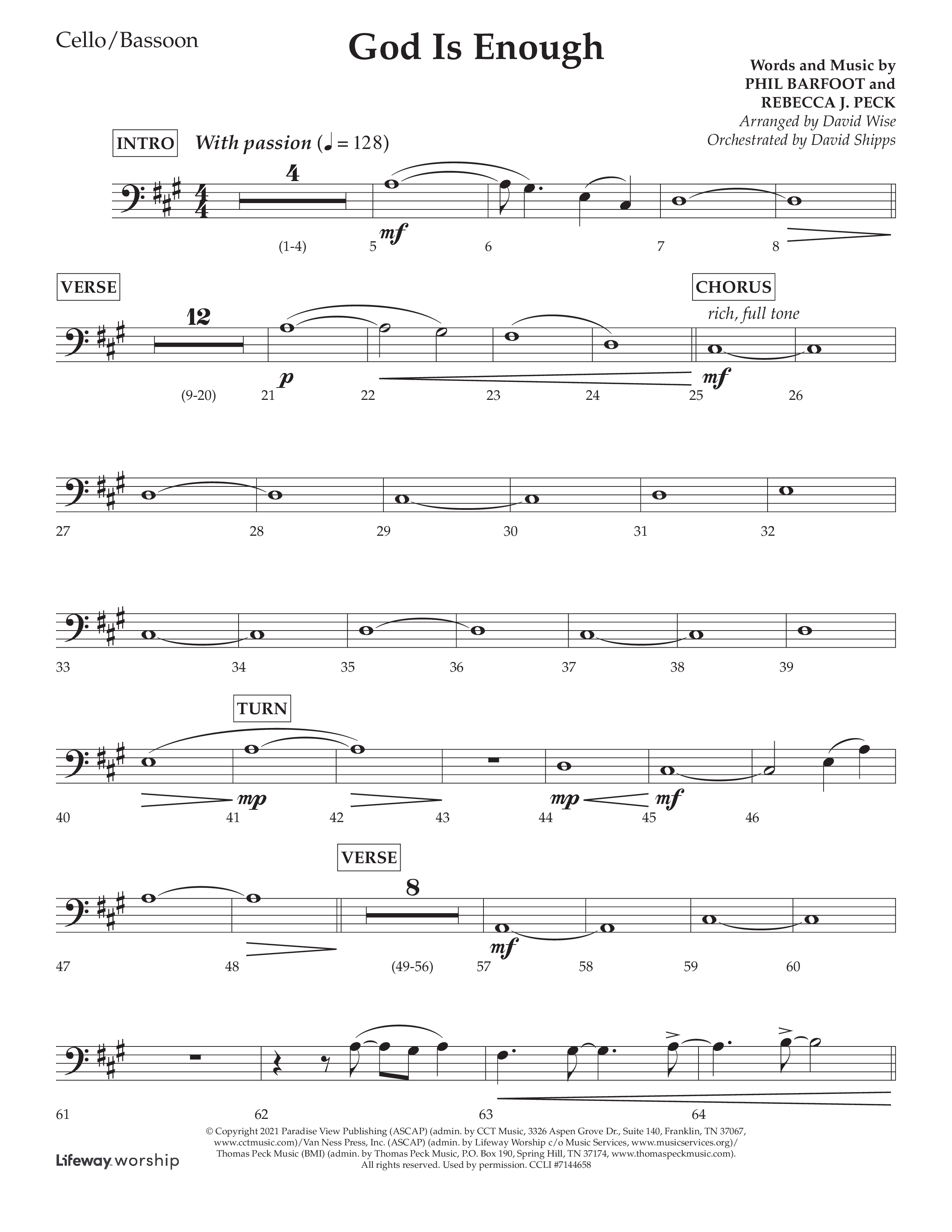 God Is Enough (Choral Anthem SATB) Cello (Lifeway Choral / Arr. David Wise / Orch. David Shipps)