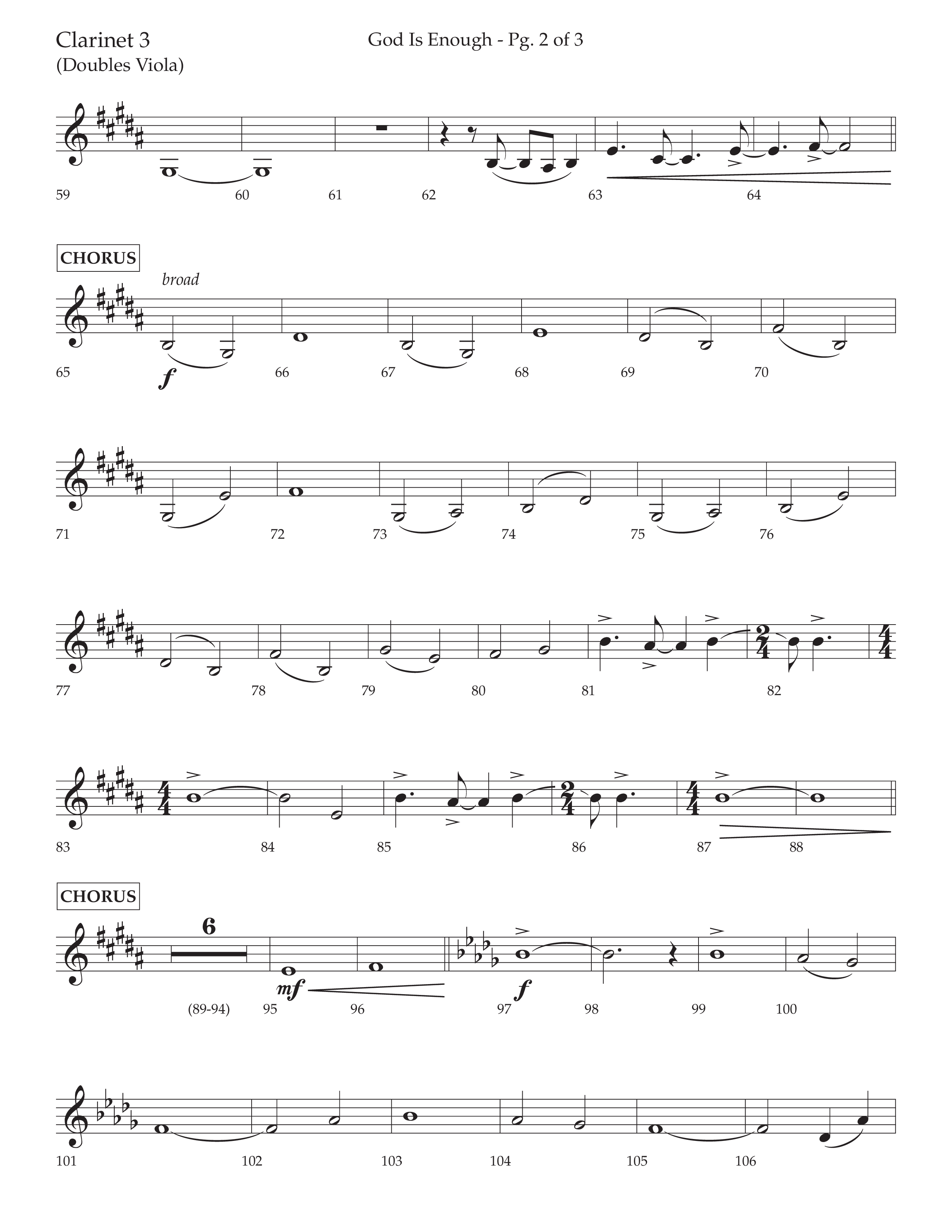 God Is Enough (Choral Anthem SATB) Clarinet 3 (Lifeway Choral / Arr. David Wise / Orch. David Shipps)