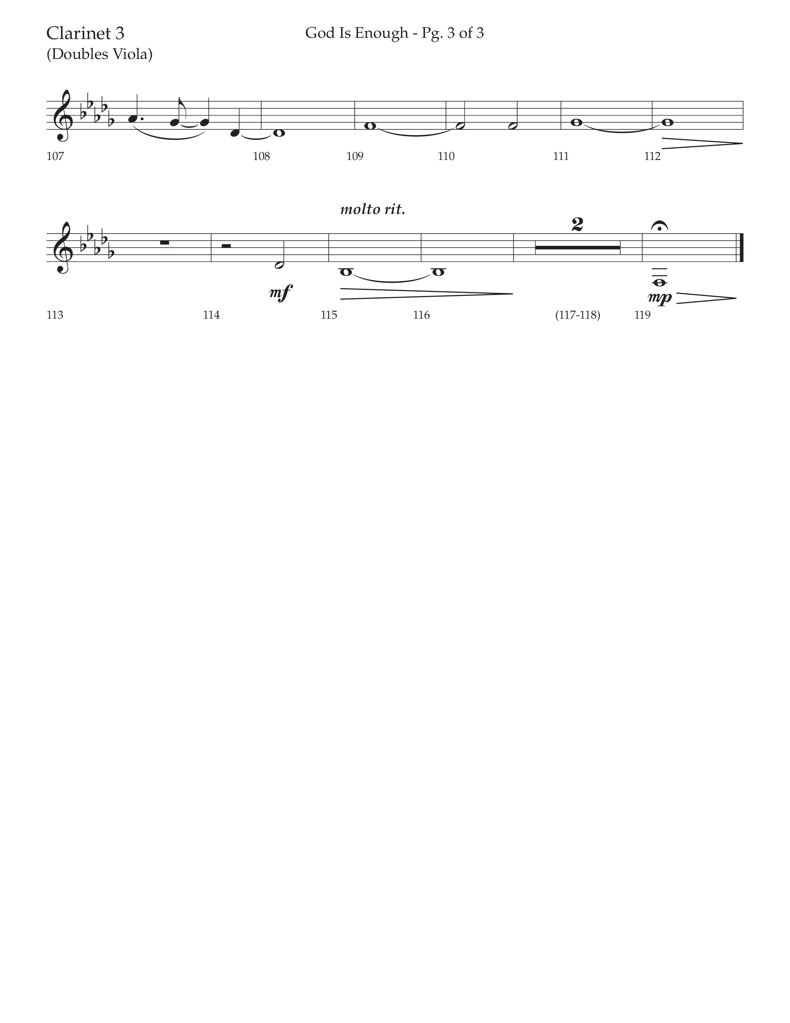 God Is Enough (Choral Anthem SATB) Clarinet 3 (Lifeway Choral / Arr. David Wise / Orch. David Shipps)