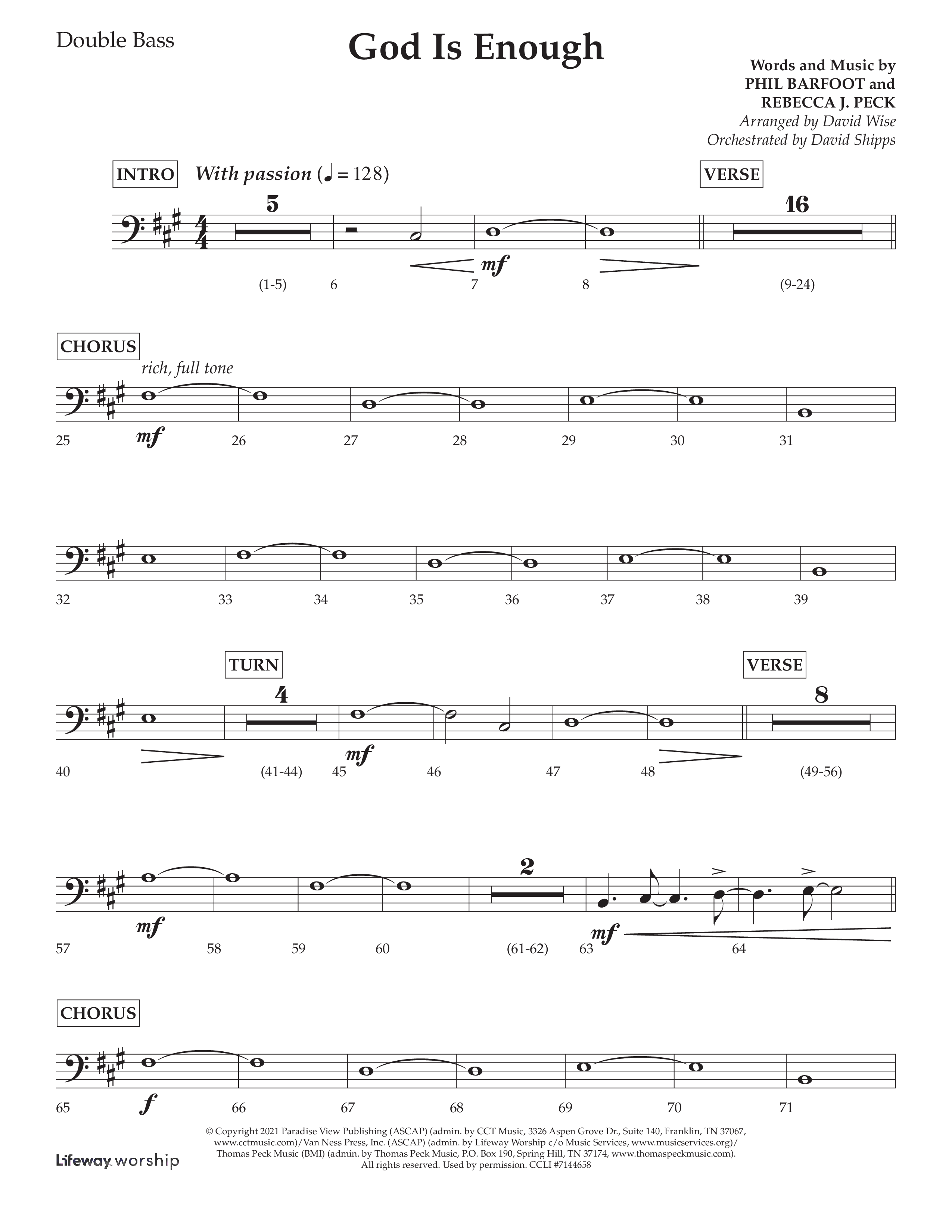 God Is Enough (Choral Anthem SATB) Double Bass (Lifeway Choral / Arr. David Wise / Orch. David Shipps)
