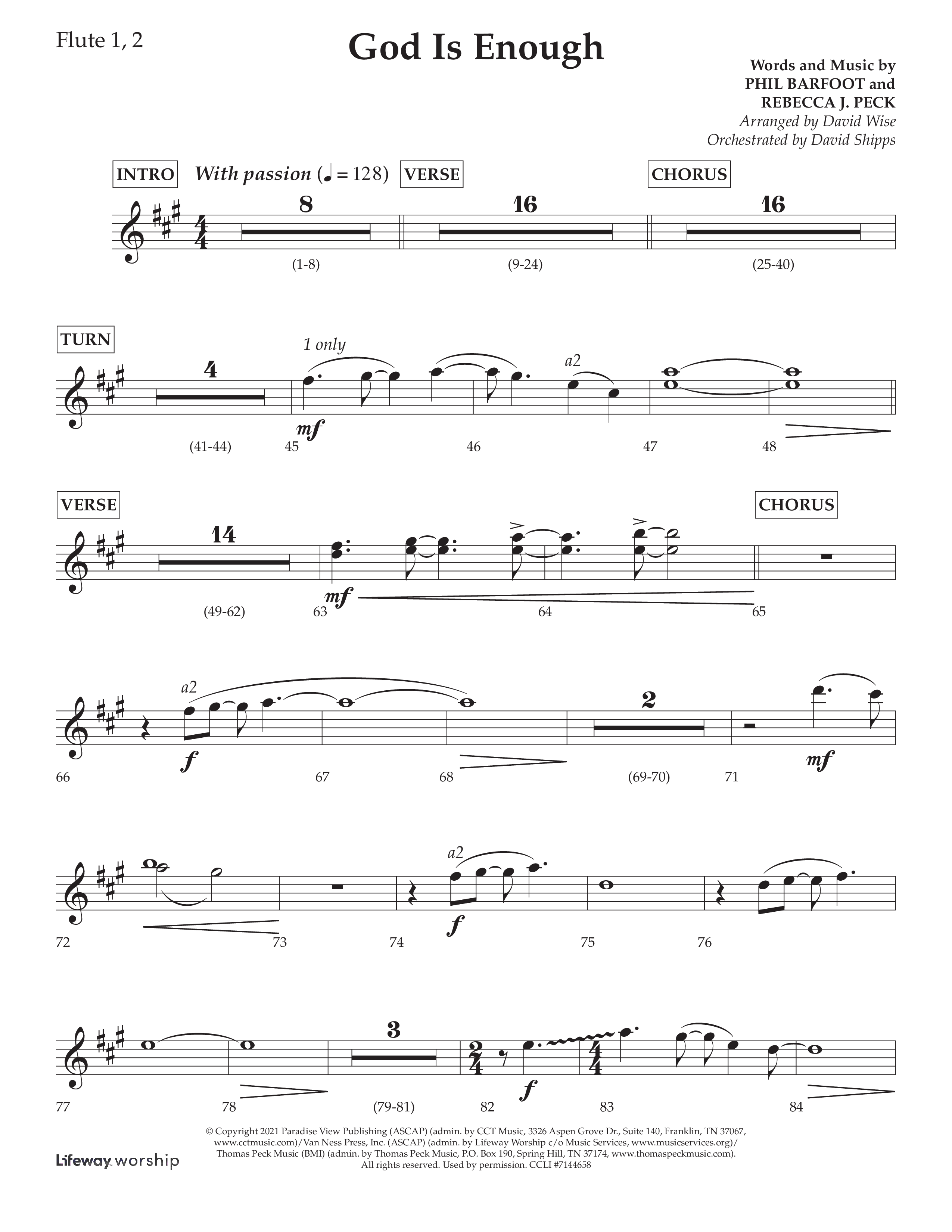 God Is Enough (Choral Anthem SATB) Flute 1/2 (Lifeway Choral / Arr. David Wise / Orch. David Shipps)