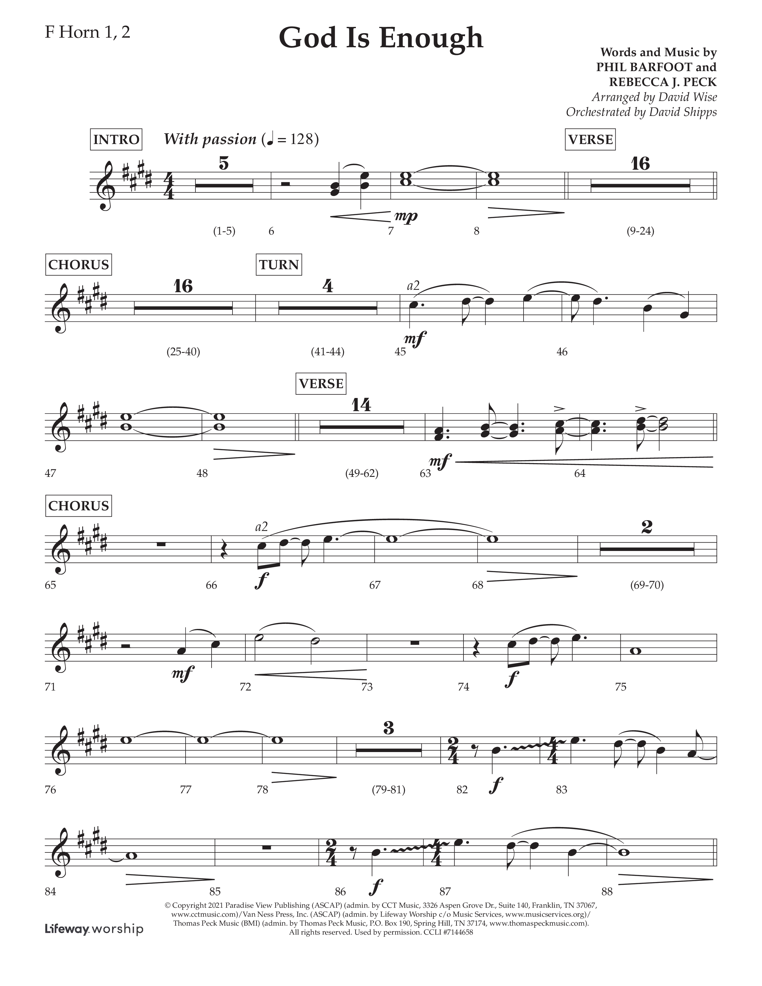 God Is Enough (Choral Anthem SATB) French Horn 1/2 (Lifeway Choral / Arr. David Wise / Orch. David Shipps)