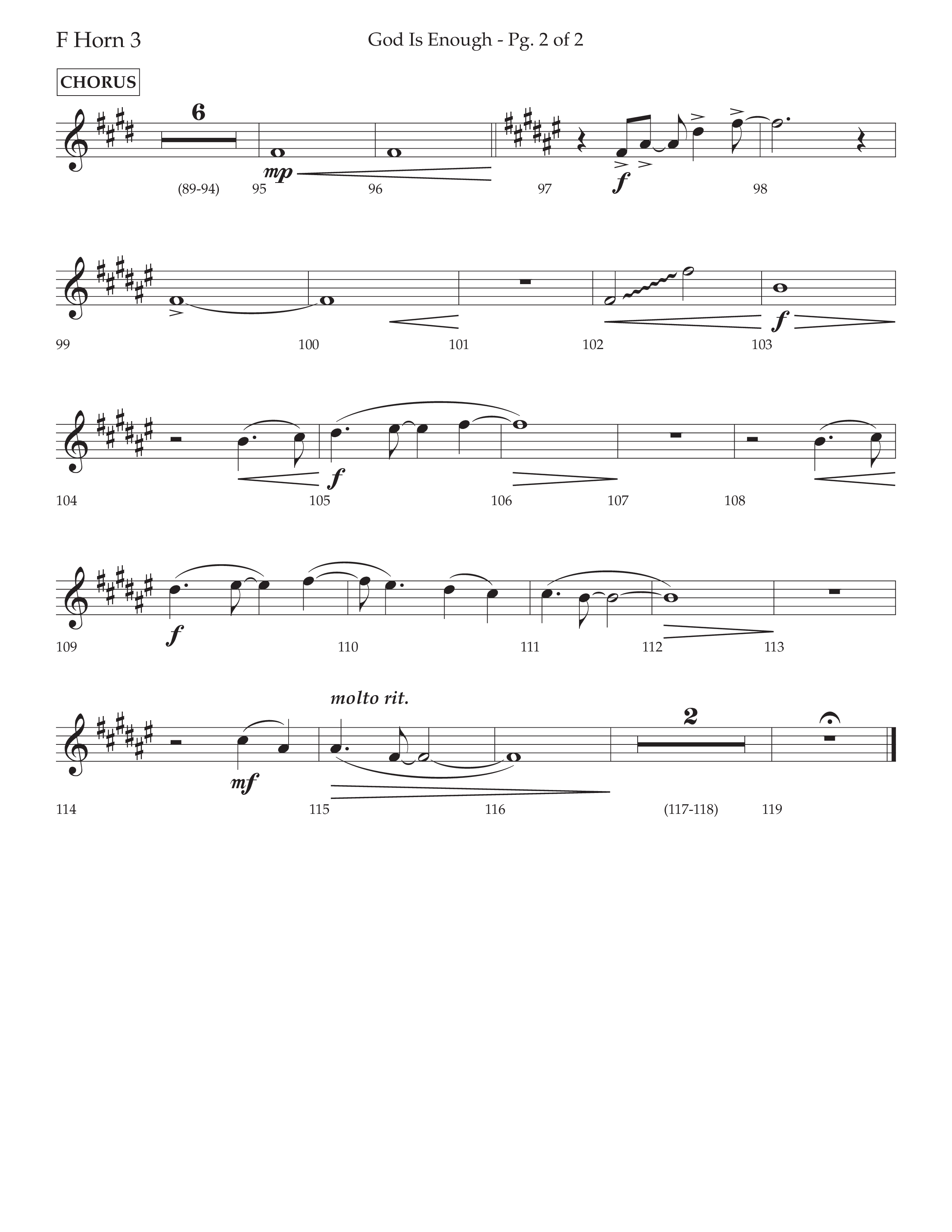 God Is Enough (Choral Anthem SATB) French Horn 3 (Lifeway Choral / Arr. David Wise / Orch. David Shipps)