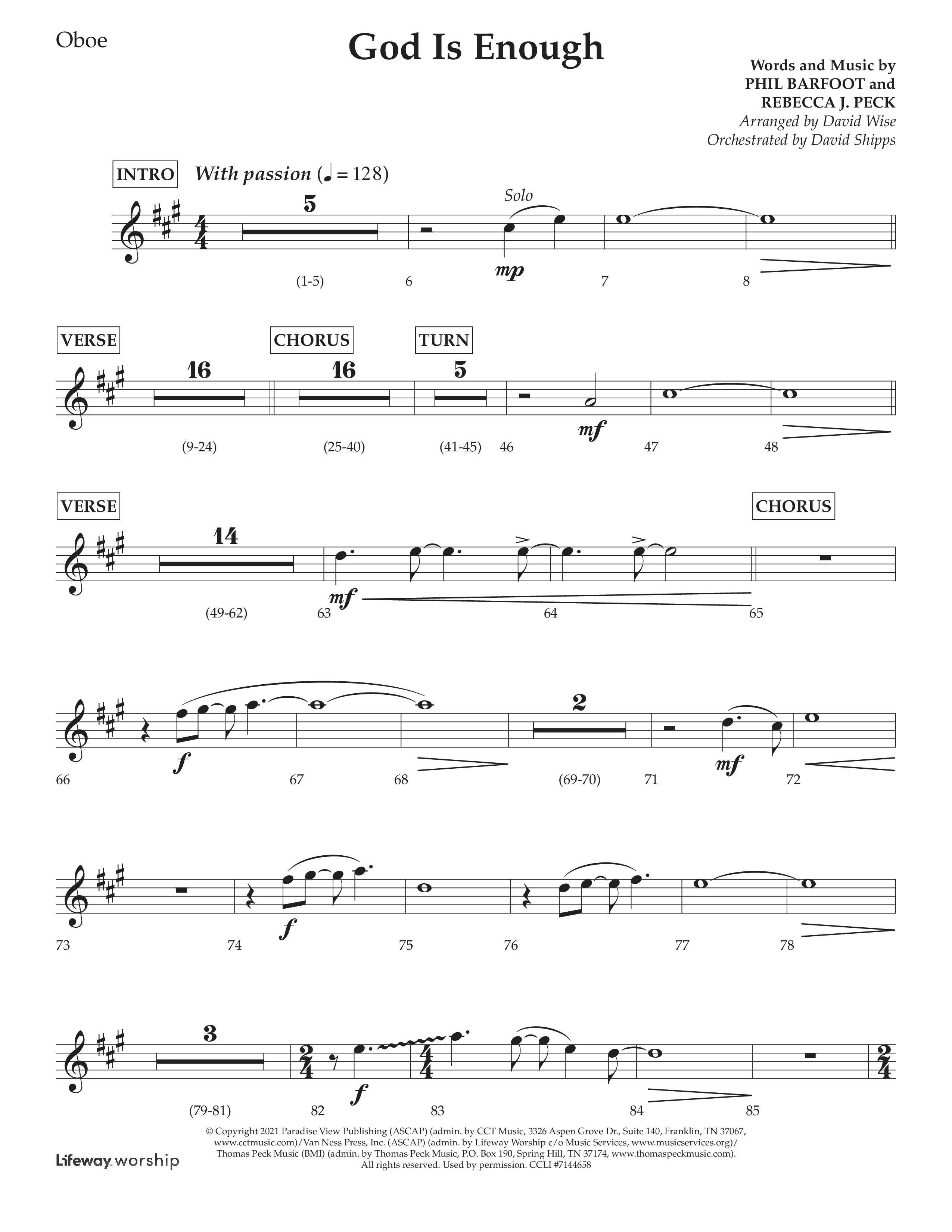 God Is Enough (Choral Anthem SATB) Oboe (Lifeway Choral / Arr. David Wise / Orch. David Shipps)