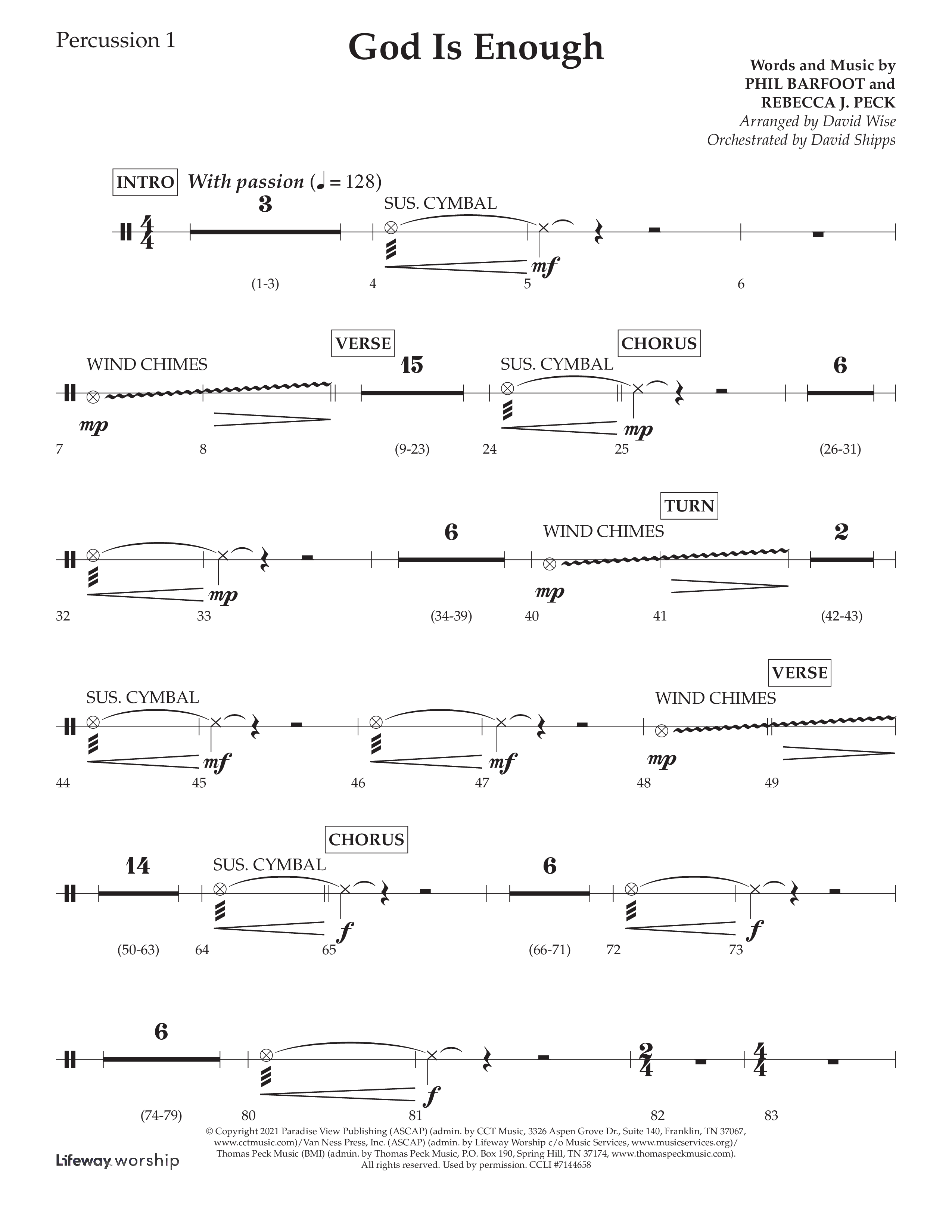 God Is Enough (Choral Anthem SATB) Percussion 1/2 (Lifeway Choral / Arr. David Wise / Orch. David Shipps)