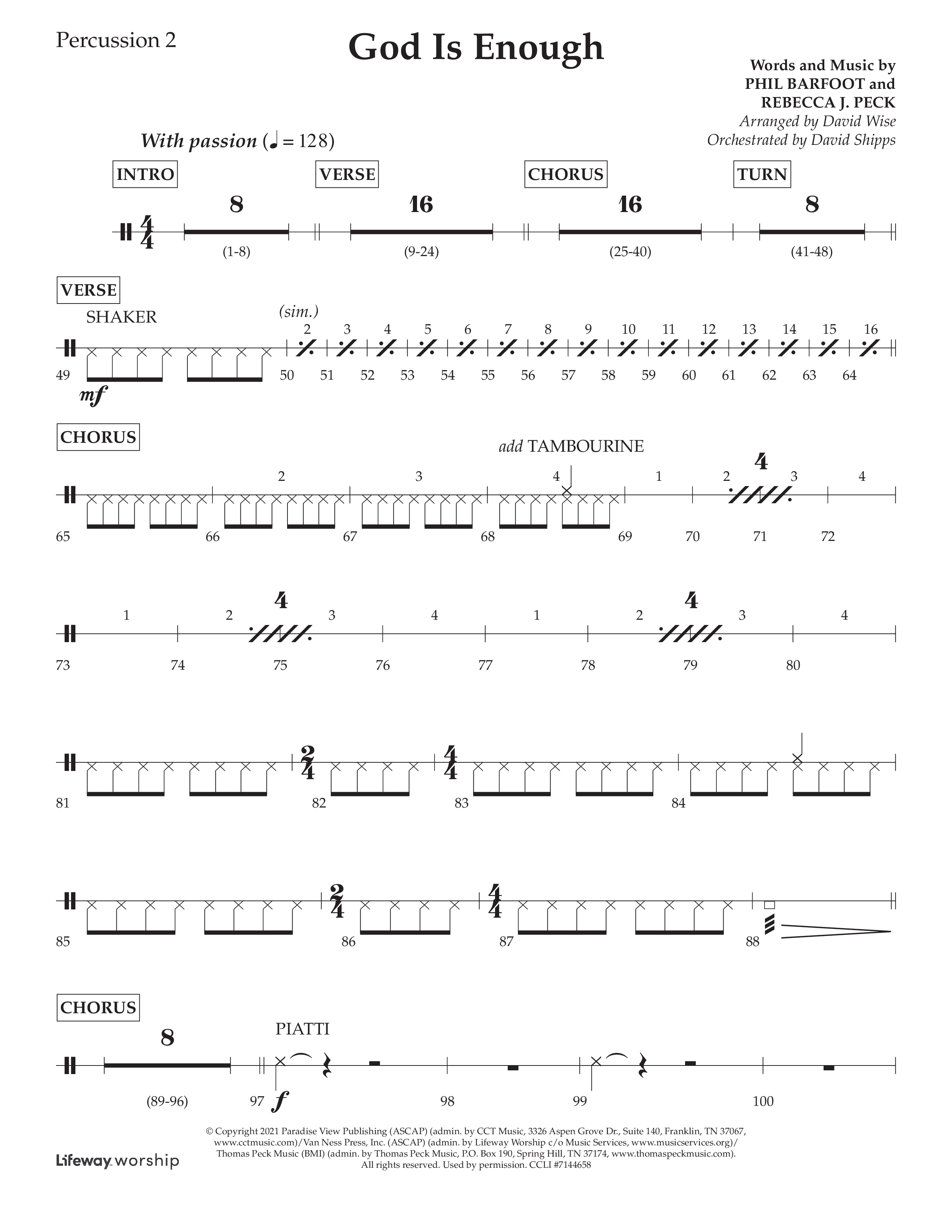 God Is Enough (Choral Anthem SATB) Percussion 1/2 (Lifeway Choral / Arr. David Wise / Orch. David Shipps)