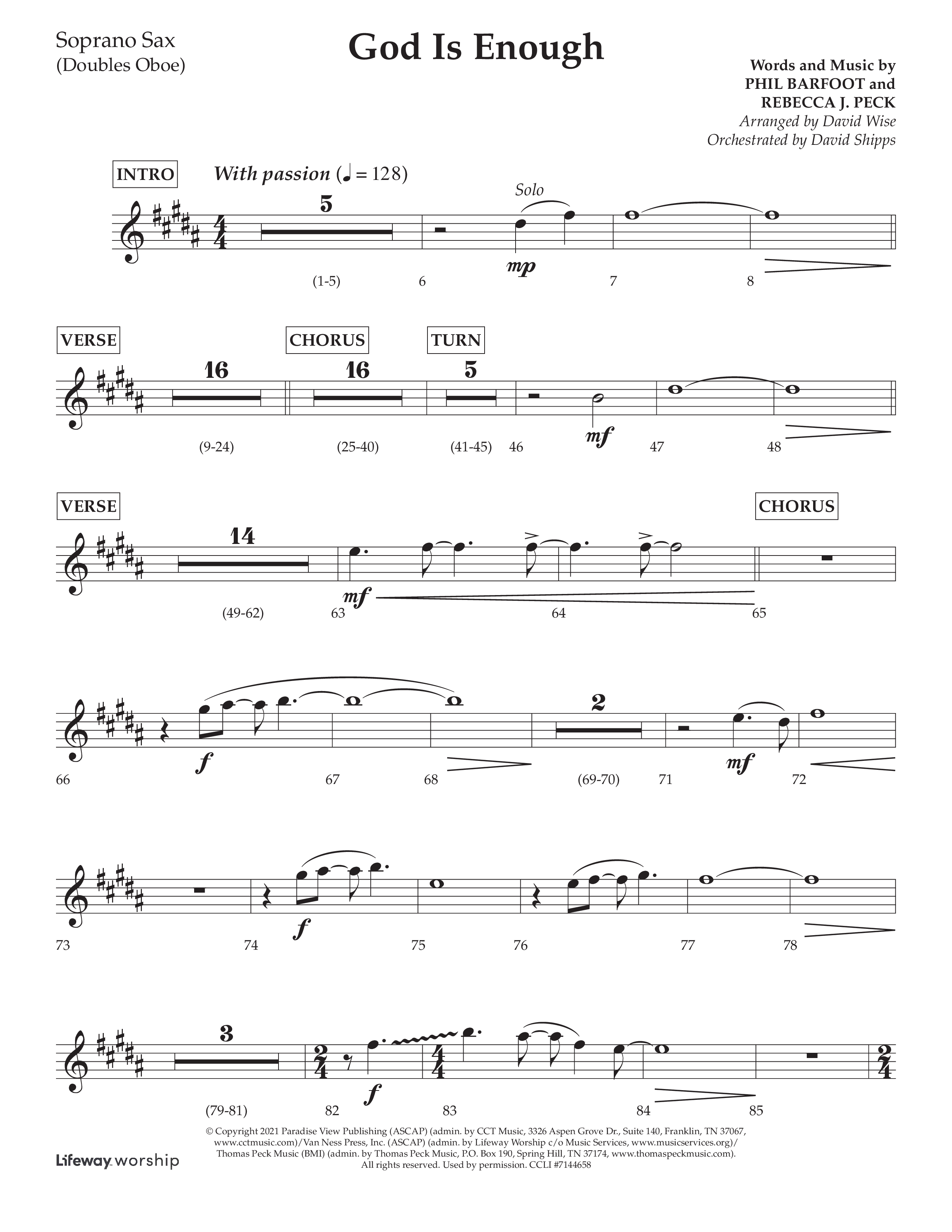 God Is Enough (Choral Anthem SATB) Soprano Sax (Lifeway Choral / Arr. David Wise / Orch. David Shipps)