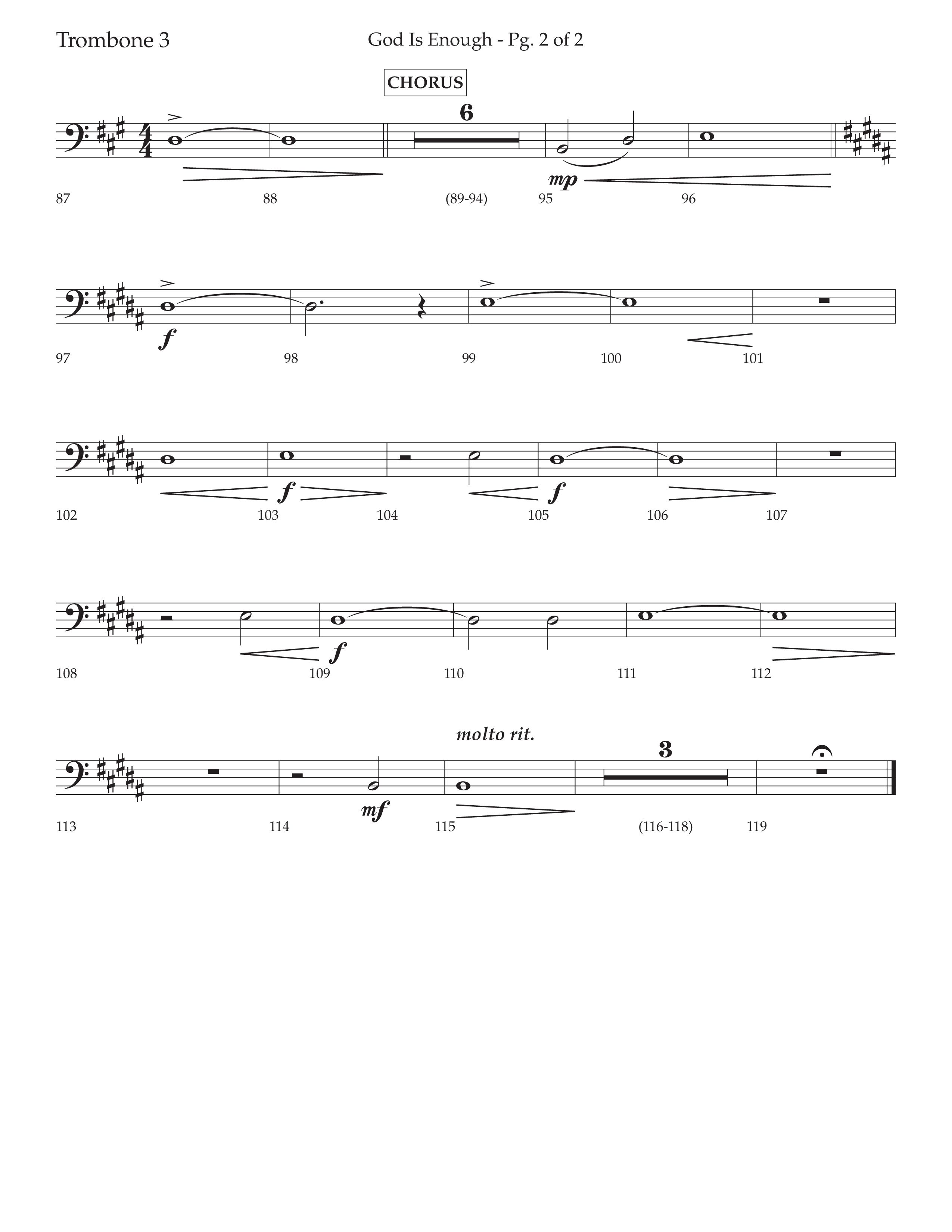 God Is Enough (Choral Anthem SATB) Trombone 3 (Lifeway Choral / Arr. David Wise / Orch. David Shipps)