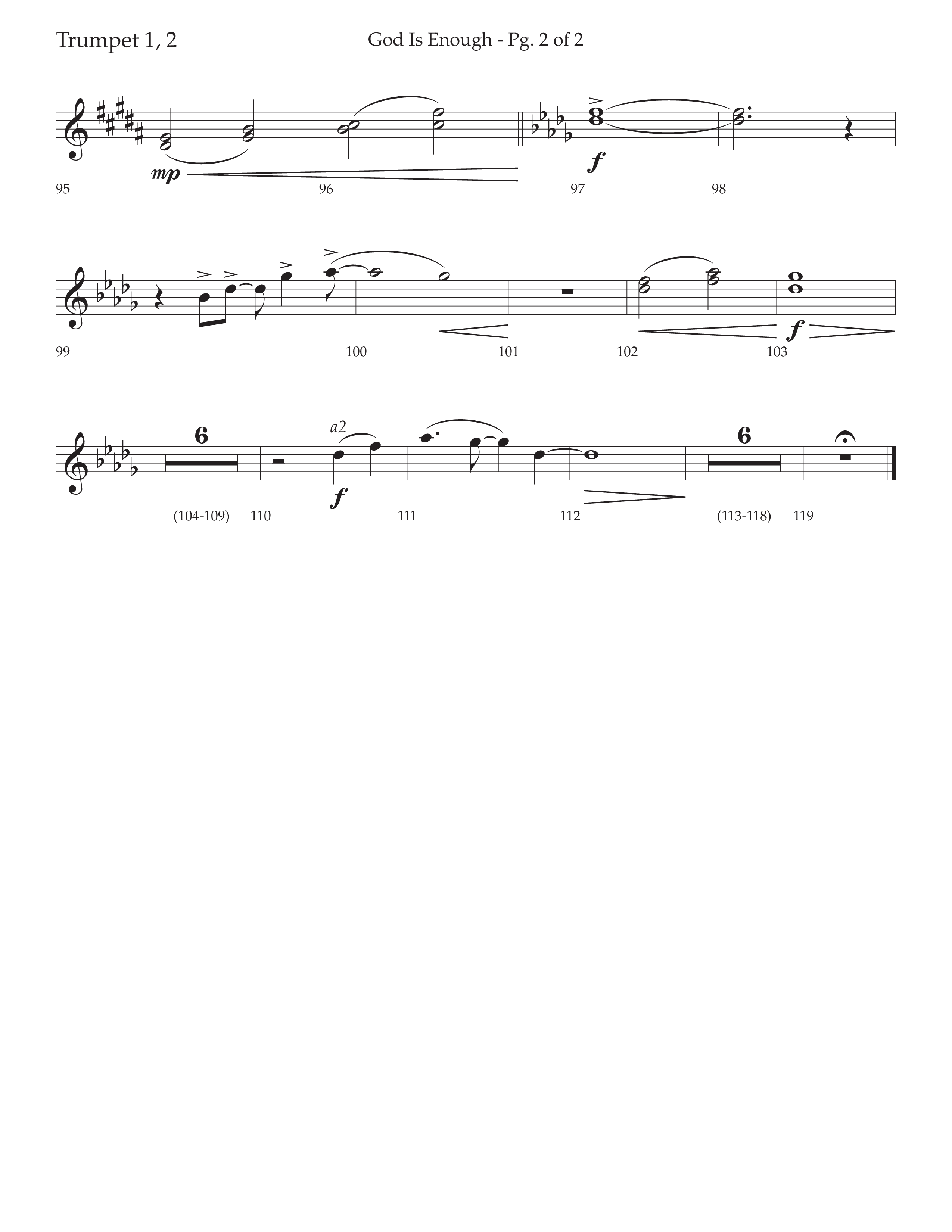 God Is Enough (Choral Anthem SATB) Trumpet 1,2 (Lifeway Choral / Arr. David Wise / Orch. David Shipps)