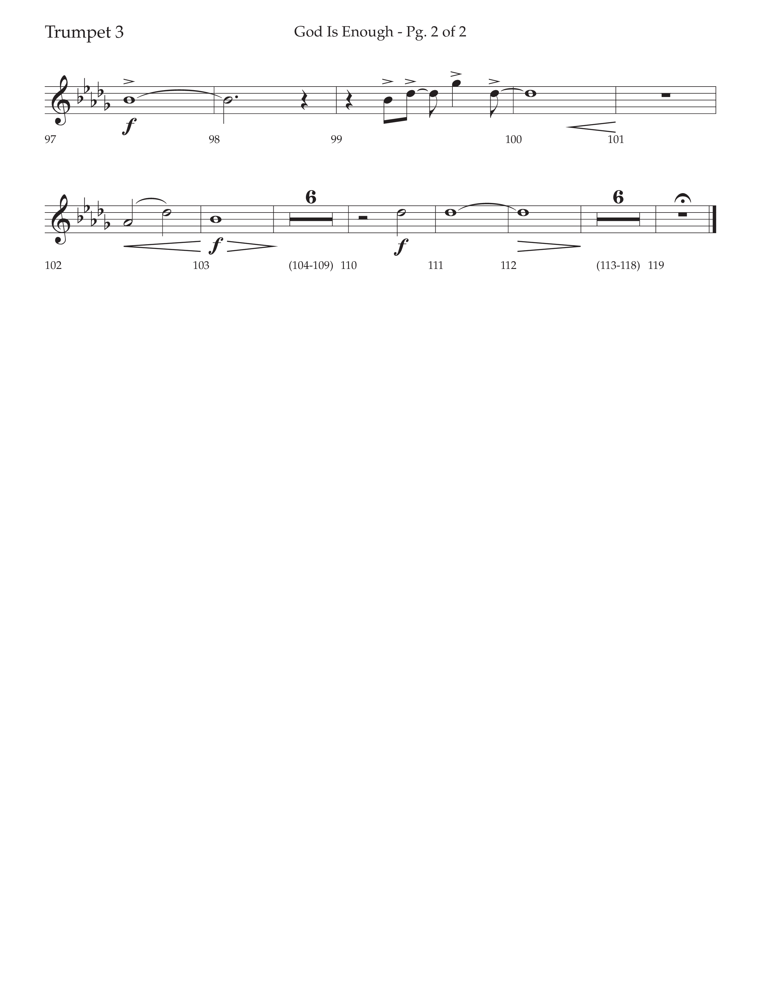 God Is Enough (Choral Anthem SATB) Trumpet 3 (Lifeway Choral / Arr. David Wise / Orch. David Shipps)