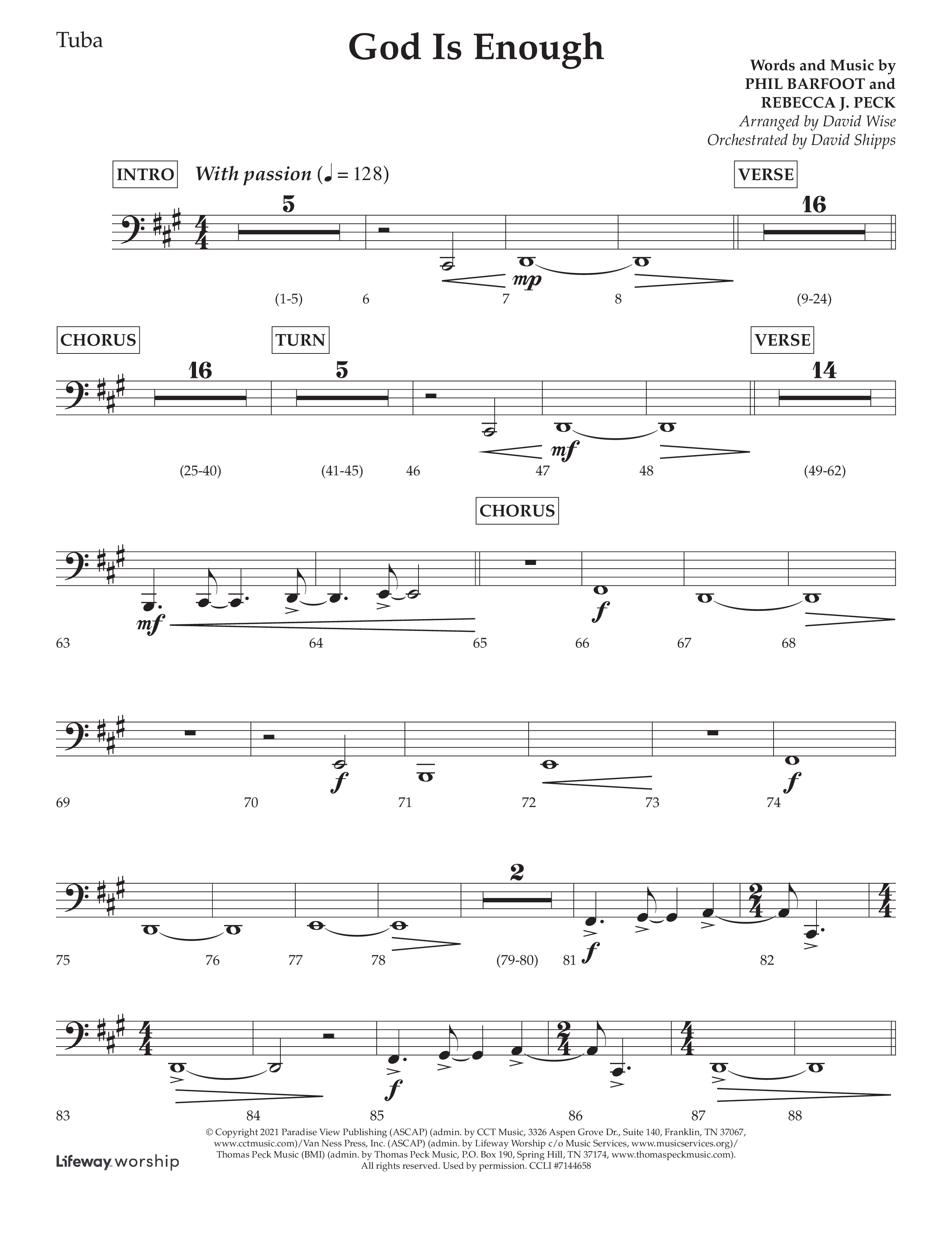 God Is Enough (Choral Anthem SATB) Tuba (Lifeway Choral / Arr. David Wise / Orch. David Shipps)