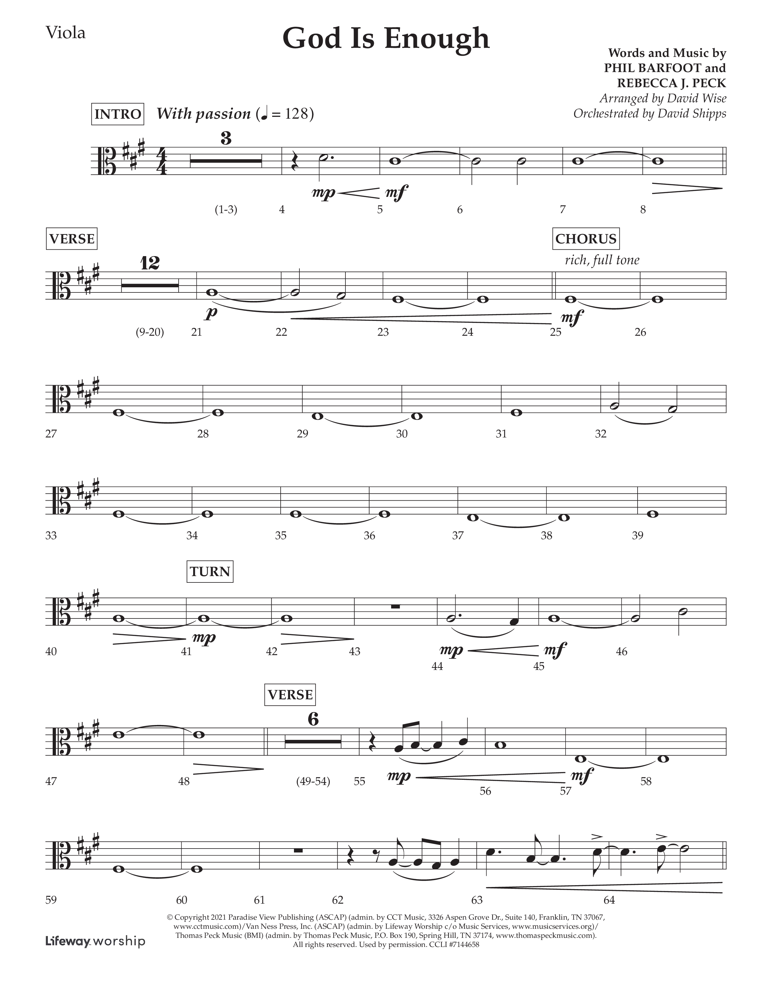God Is Enough (Choral Anthem SATB) Viola (Lifeway Choral / Arr. David Wise / Orch. David Shipps)