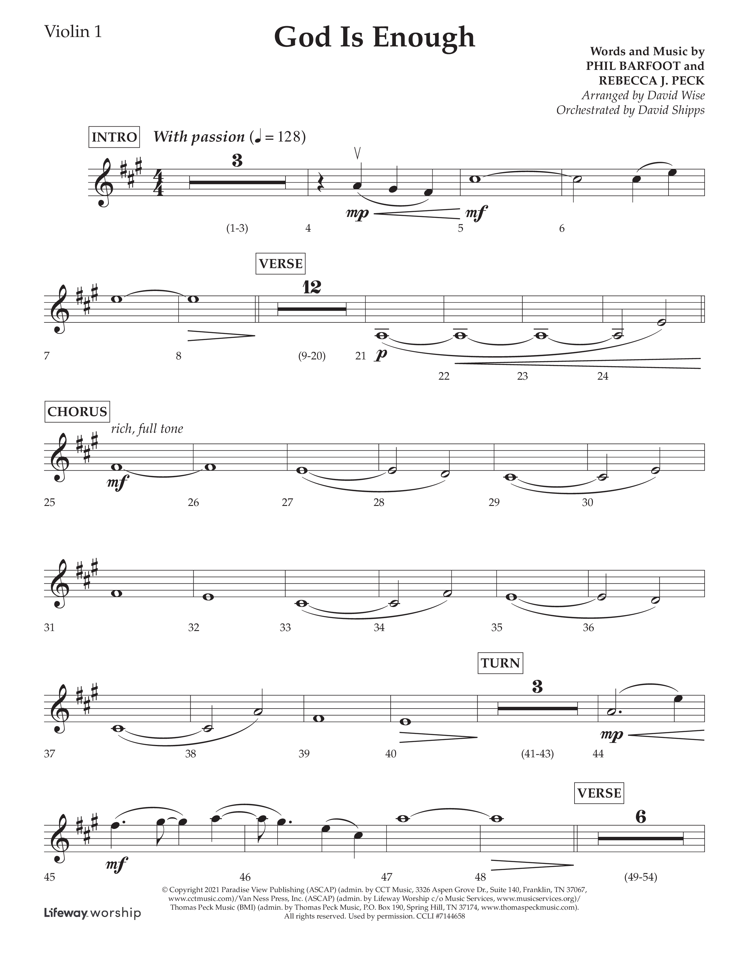 God Is Enough (Choral Anthem SATB) Violin 1 (Lifeway Choral / Arr. David Wise / Orch. David Shipps)