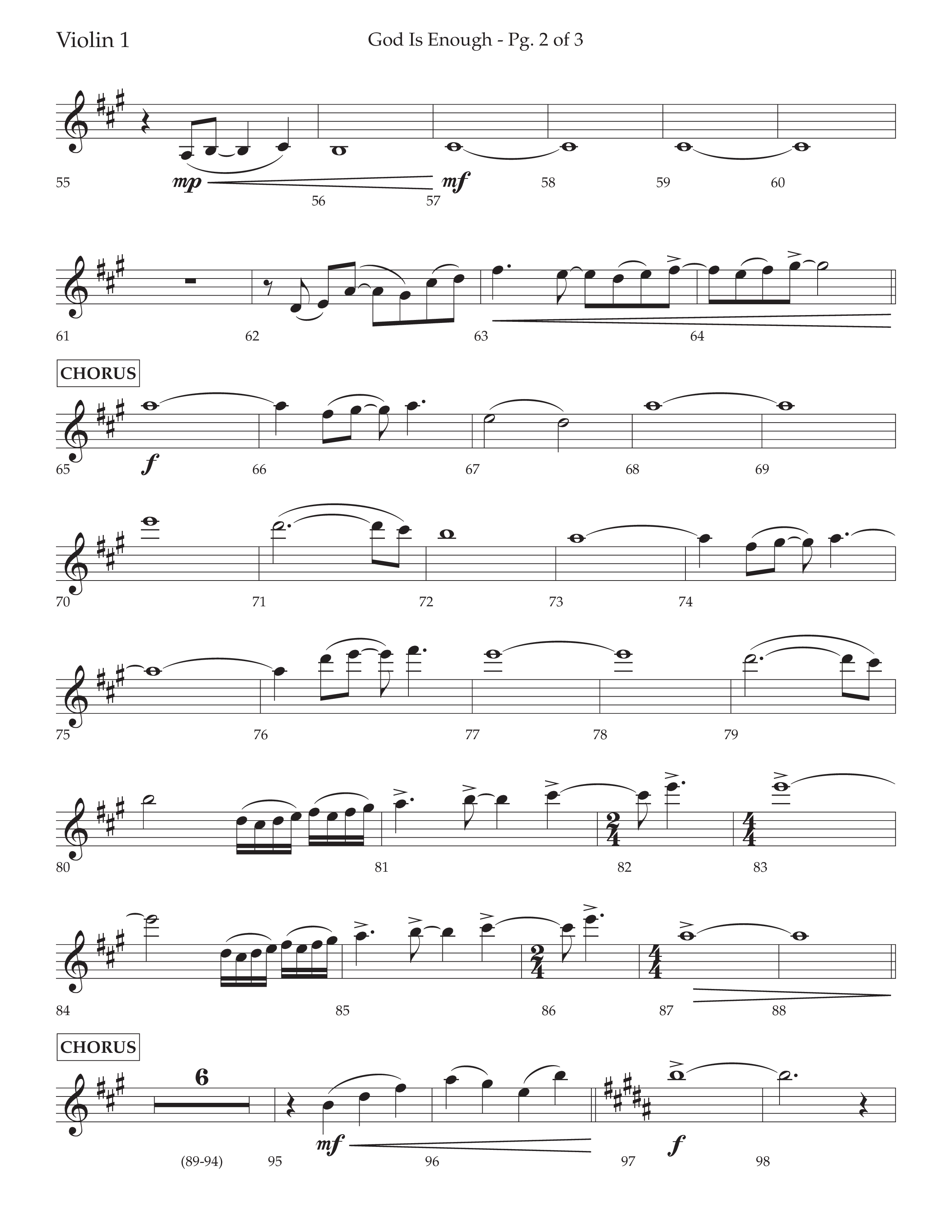 God Is Enough (Choral Anthem SATB) Violin 1 (Lifeway Choral / Arr. David Wise / Orch. David Shipps)