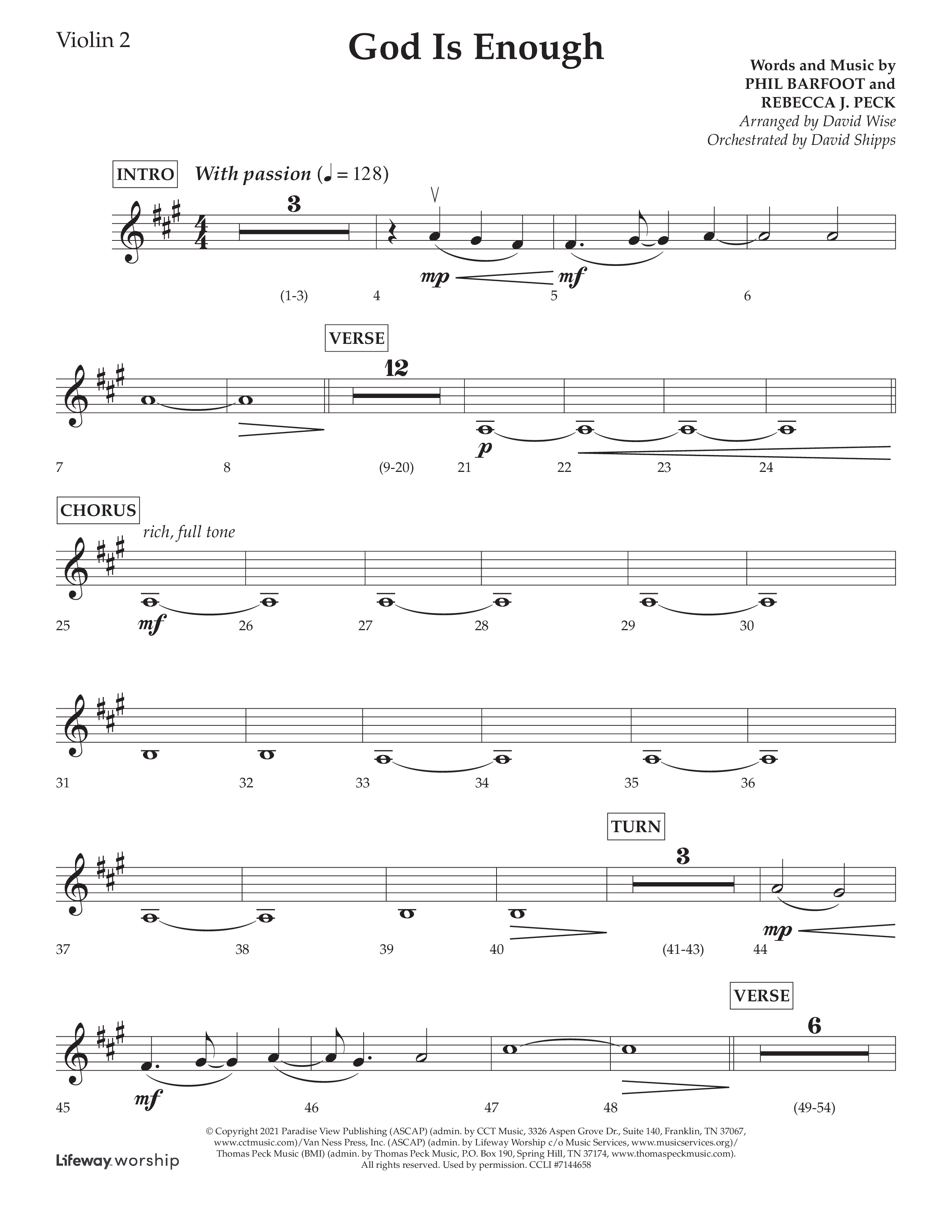 God Is Enough (Choral Anthem SATB) Violin 2 (Lifeway Choral / Arr. David Wise / Orch. David Shipps)