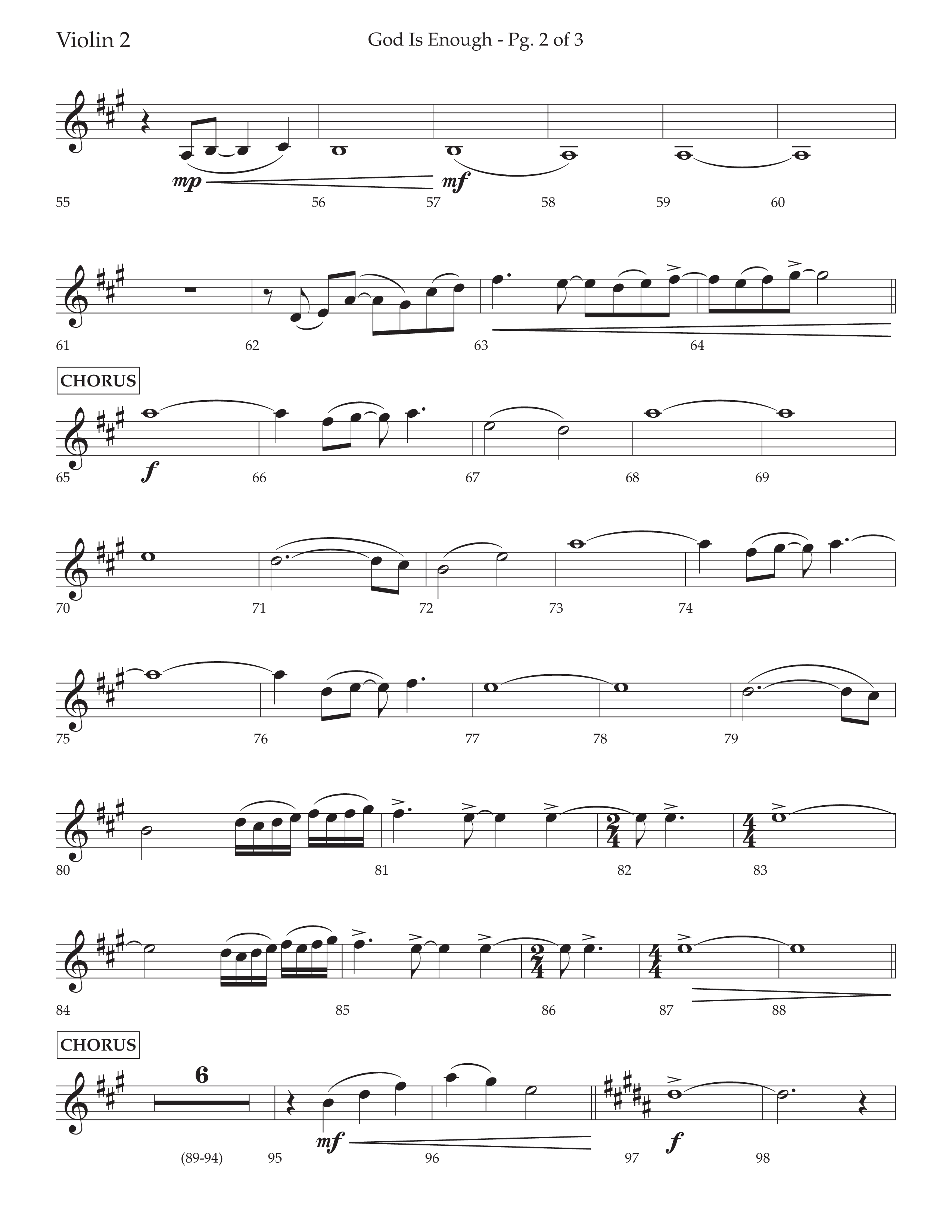 God Is Enough (Choral Anthem SATB) Violin 2 (Lifeway Choral / Arr. David Wise / Orch. David Shipps)