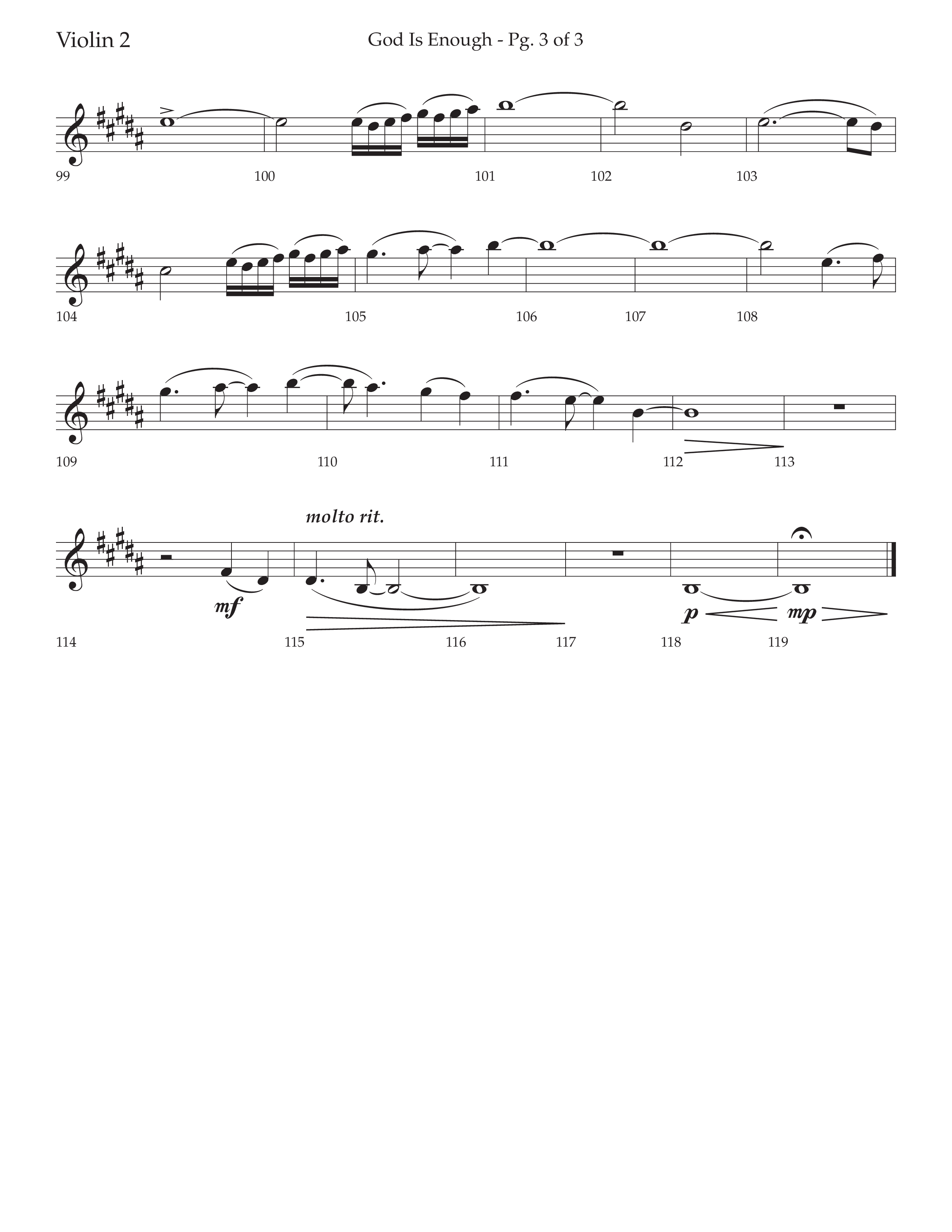 God Is Enough (Choral Anthem SATB) Violin 2 (Lifeway Choral / Arr. David Wise / Orch. David Shipps)