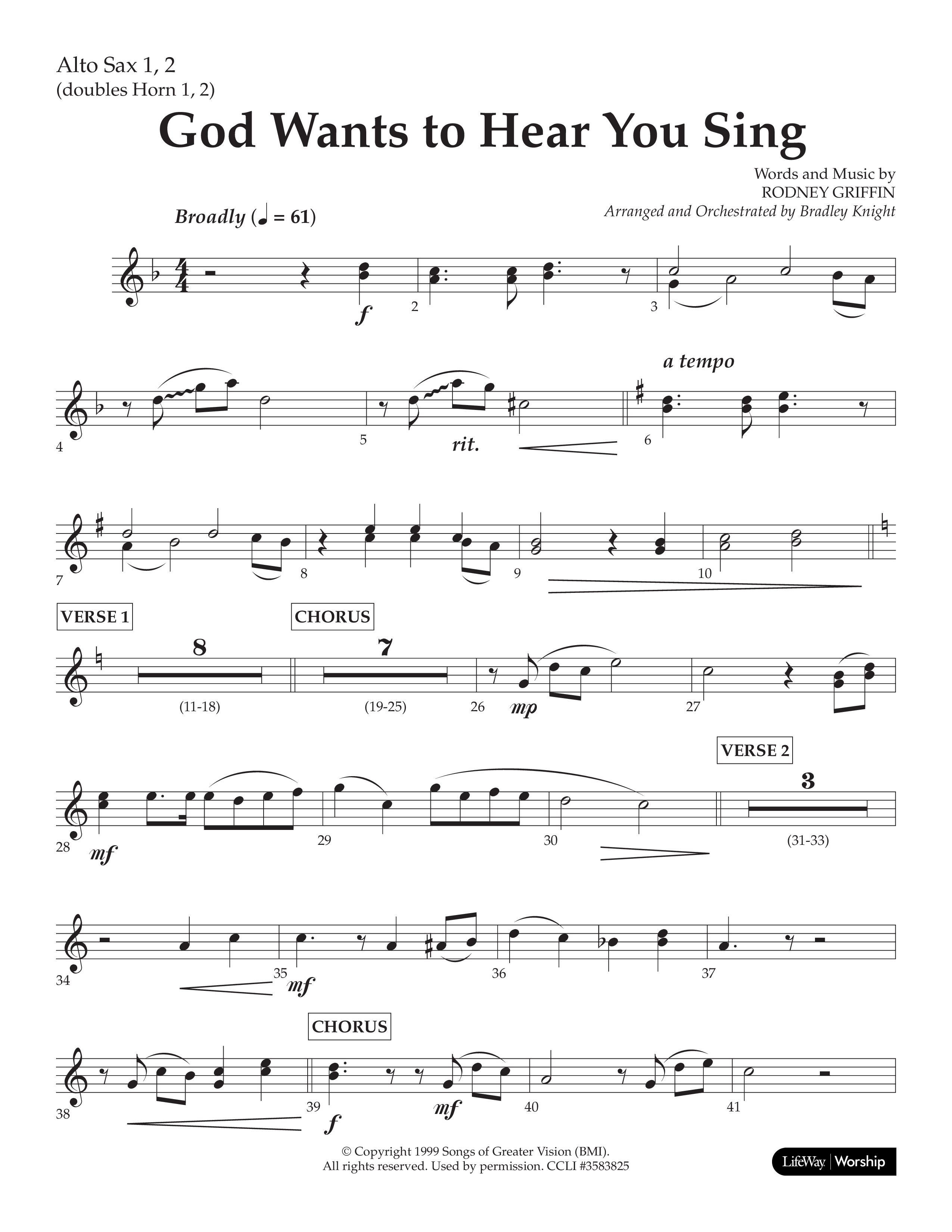 God Wants To Hear You Sing (Choral Anthem SATB) Alto Sax 1/2 (Lifeway Choral / Arr. Bradley Knight)
