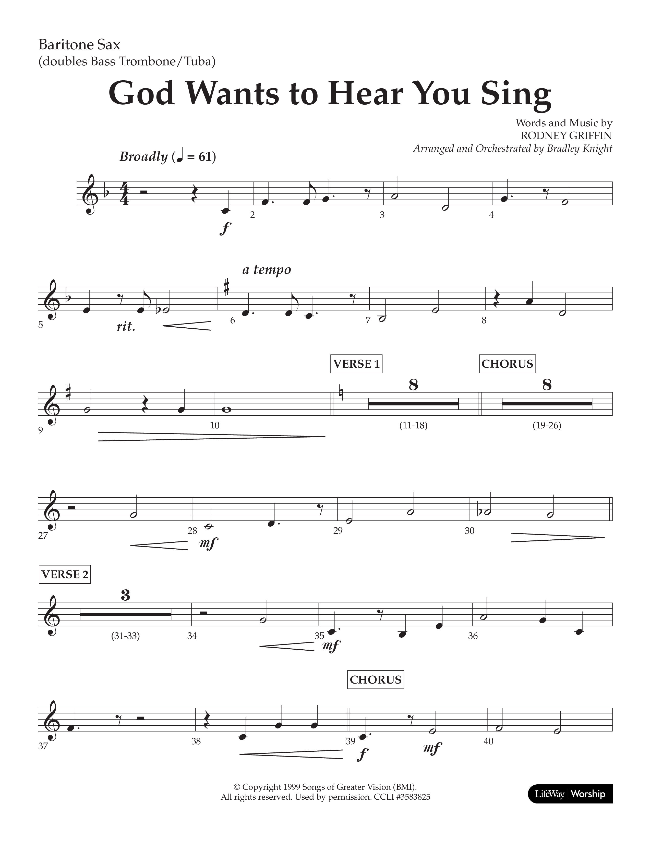 God Wants To Hear You Sing (Choral Anthem SATB) Baritone TC (Lifeway Choral / Arr. Bradley Knight)