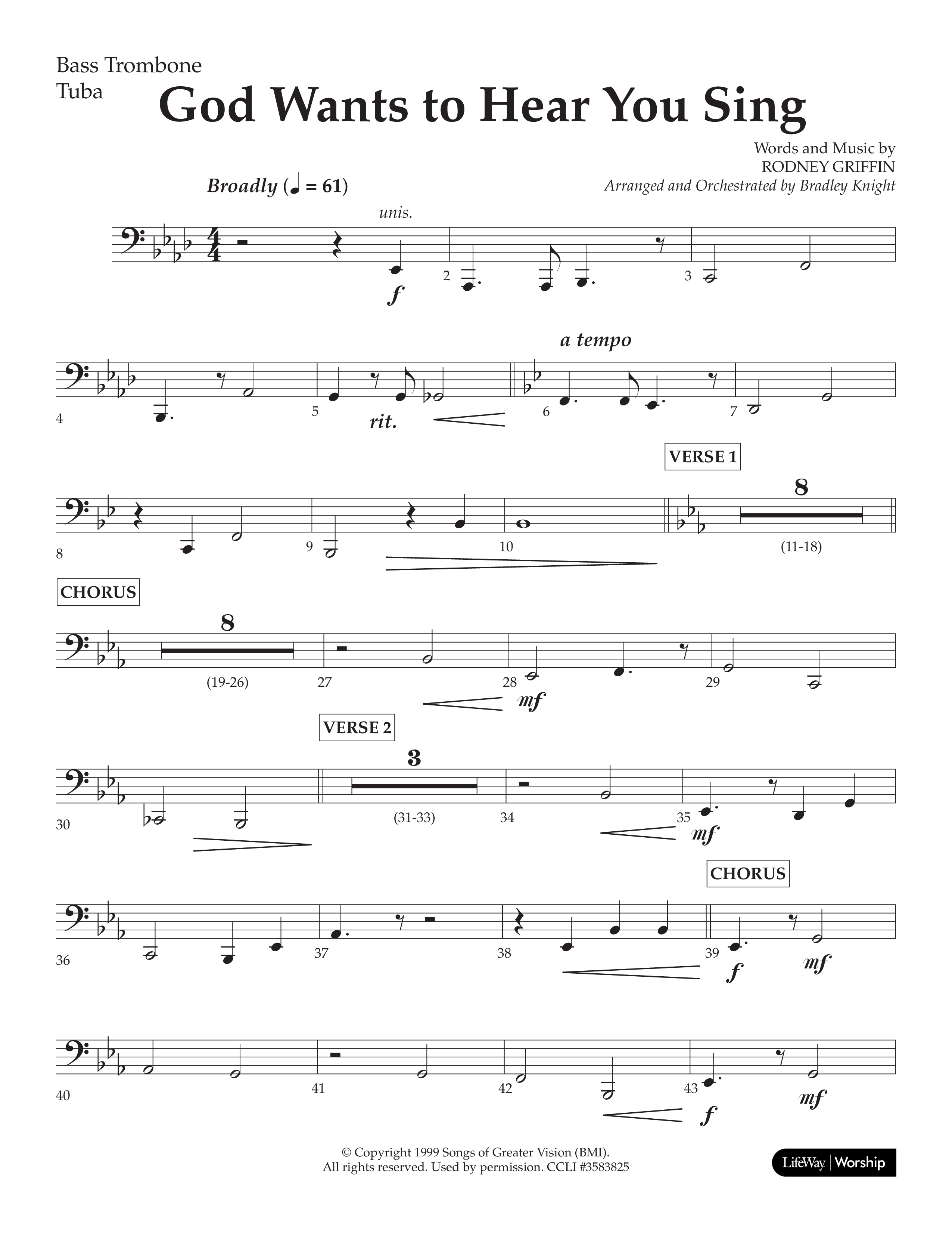 God Wants To Hear You Sing (Choral Anthem SATB) Bass Trombone, Tuba (Lifeway Choral / Arr. Bradley Knight)