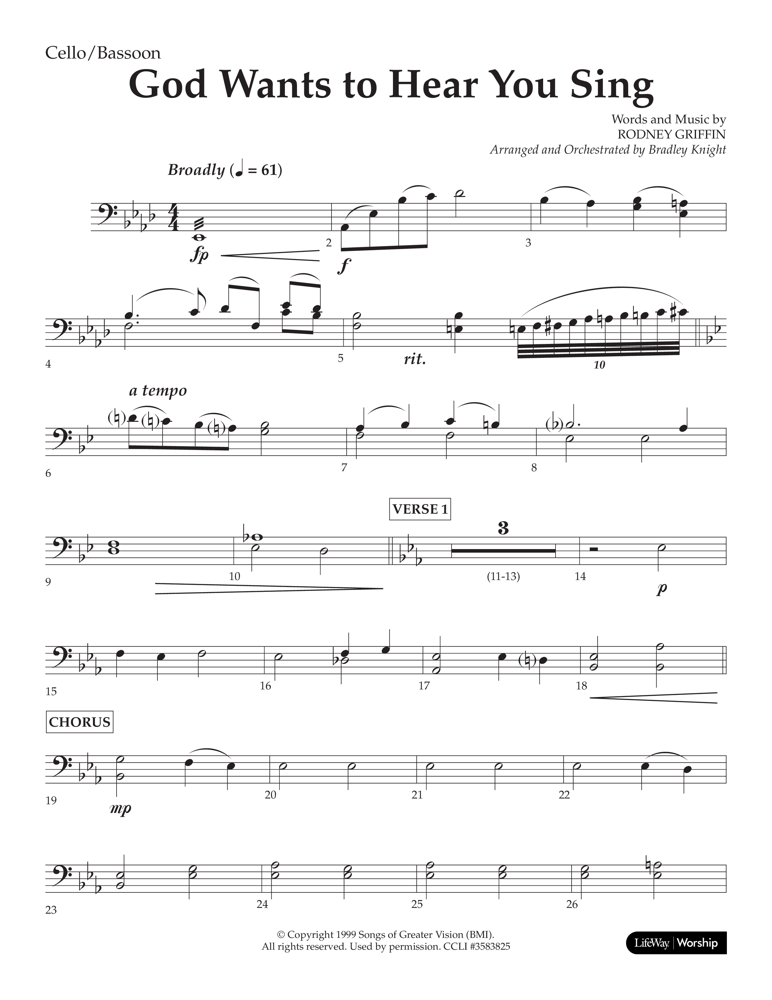 God Wants To Hear You Sing (Choral Anthem SATB) Cello (Lifeway Choral / Arr. Bradley Knight)