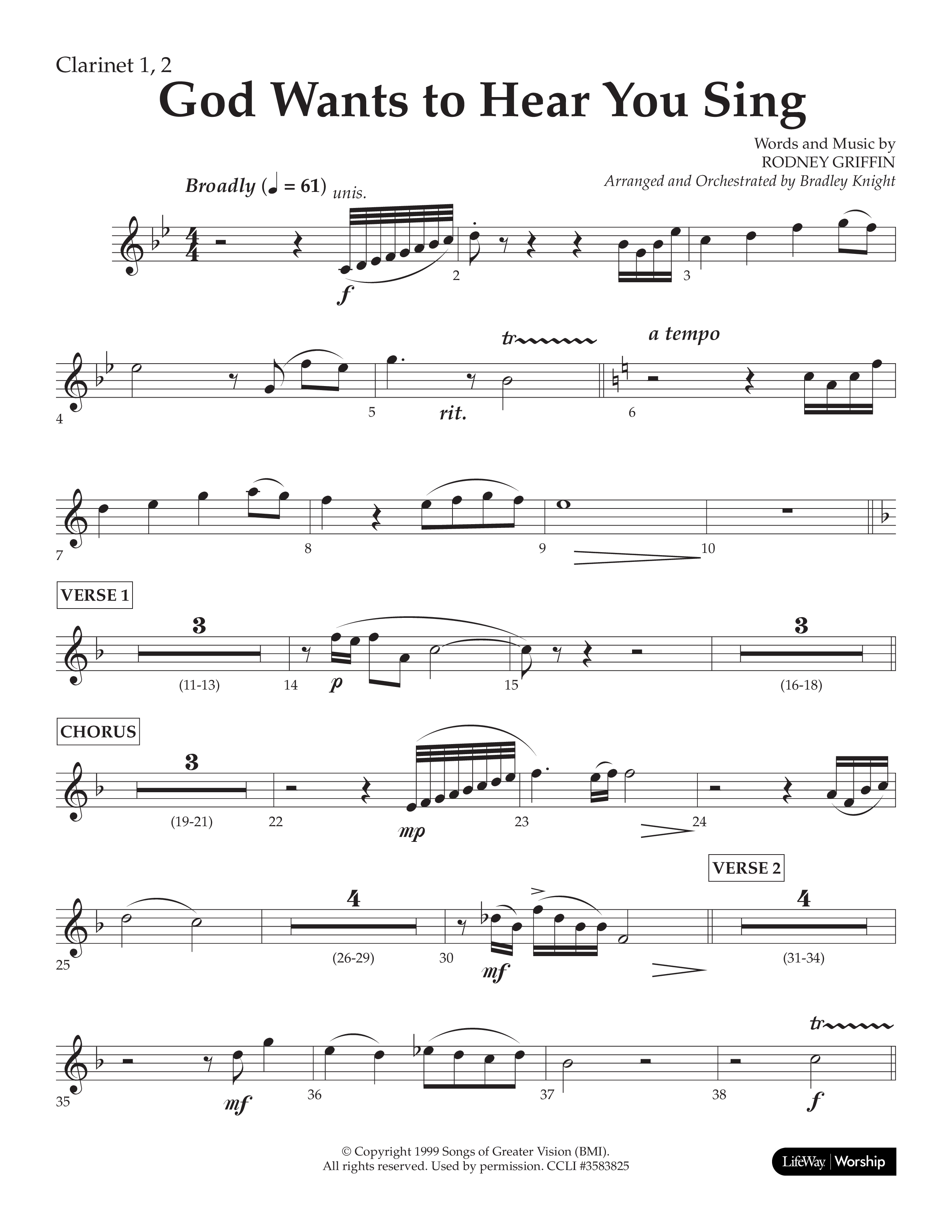 God Wants To Hear You Sing (Choral Anthem SATB) Clarinet 1/2 (Lifeway Choral / Arr. Bradley Knight)