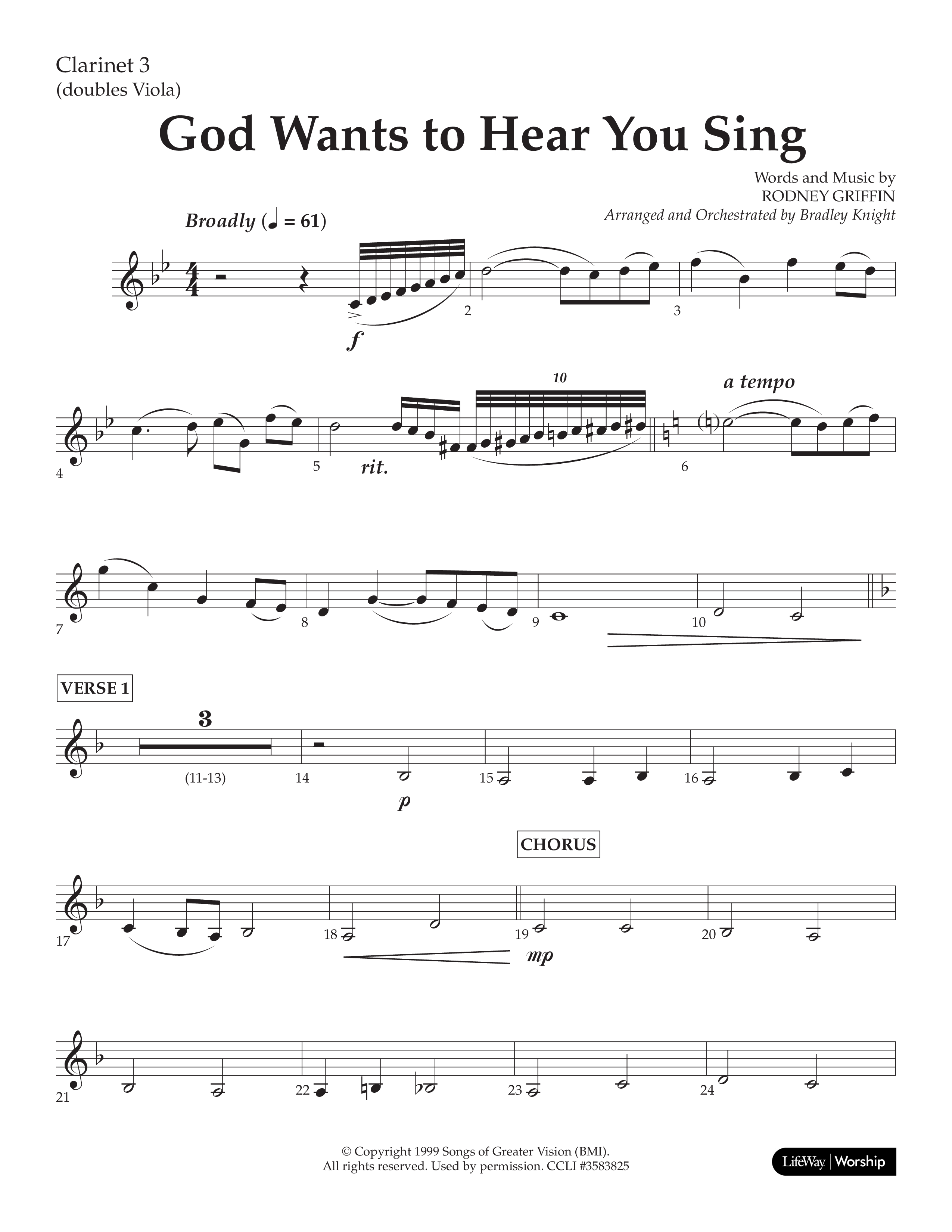 God Wants To Hear You Sing (Choral Anthem SATB) Clarinet 3 (Lifeway Choral / Arr. Bradley Knight)