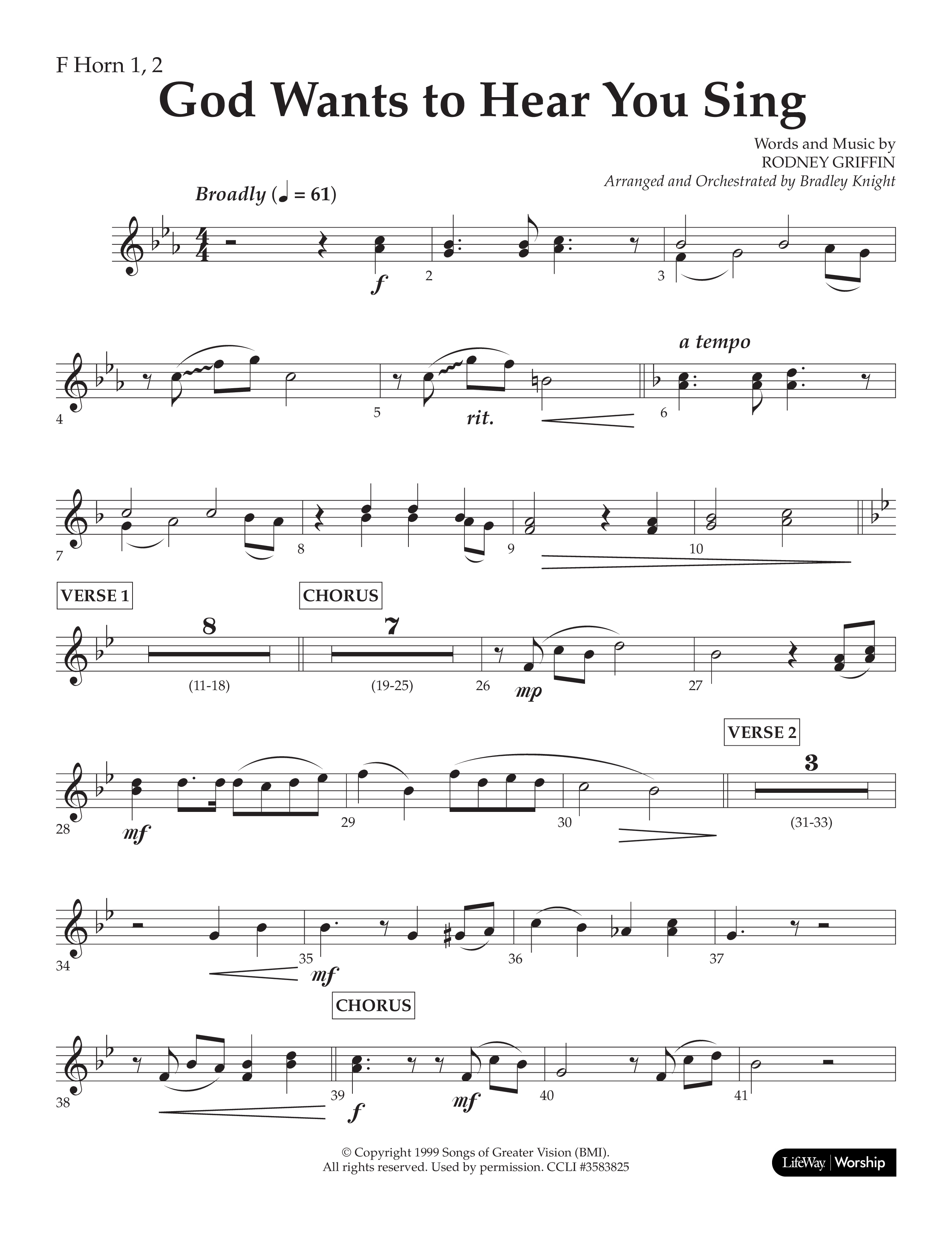 God Wants To Hear You Sing (Choral Anthem SATB) French Horn 1/2 (Lifeway Choral / Arr. Bradley Knight)