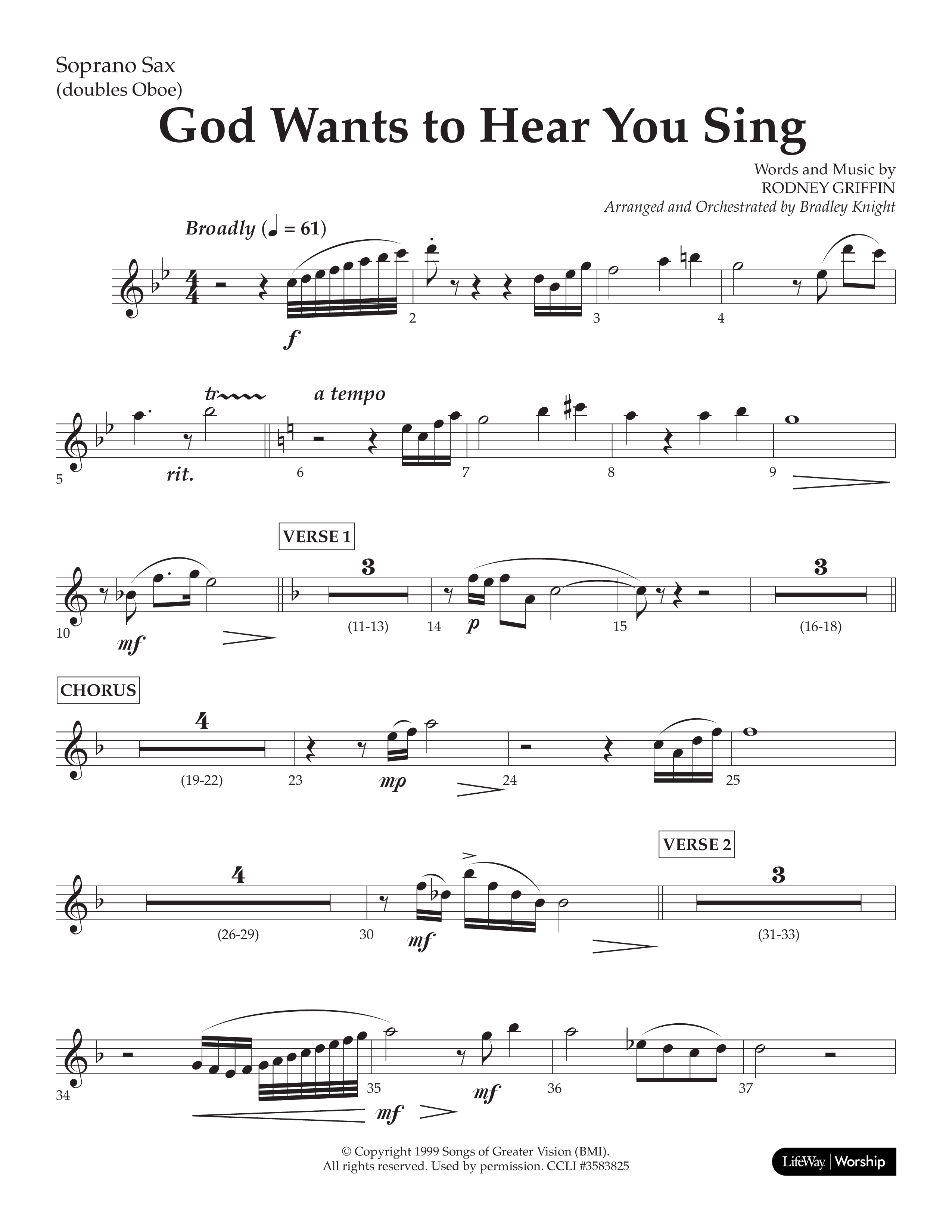 God Wants To Hear You Sing (Choral Anthem SATB) Soprano Sax (Lifeway Choral / Arr. Bradley Knight)