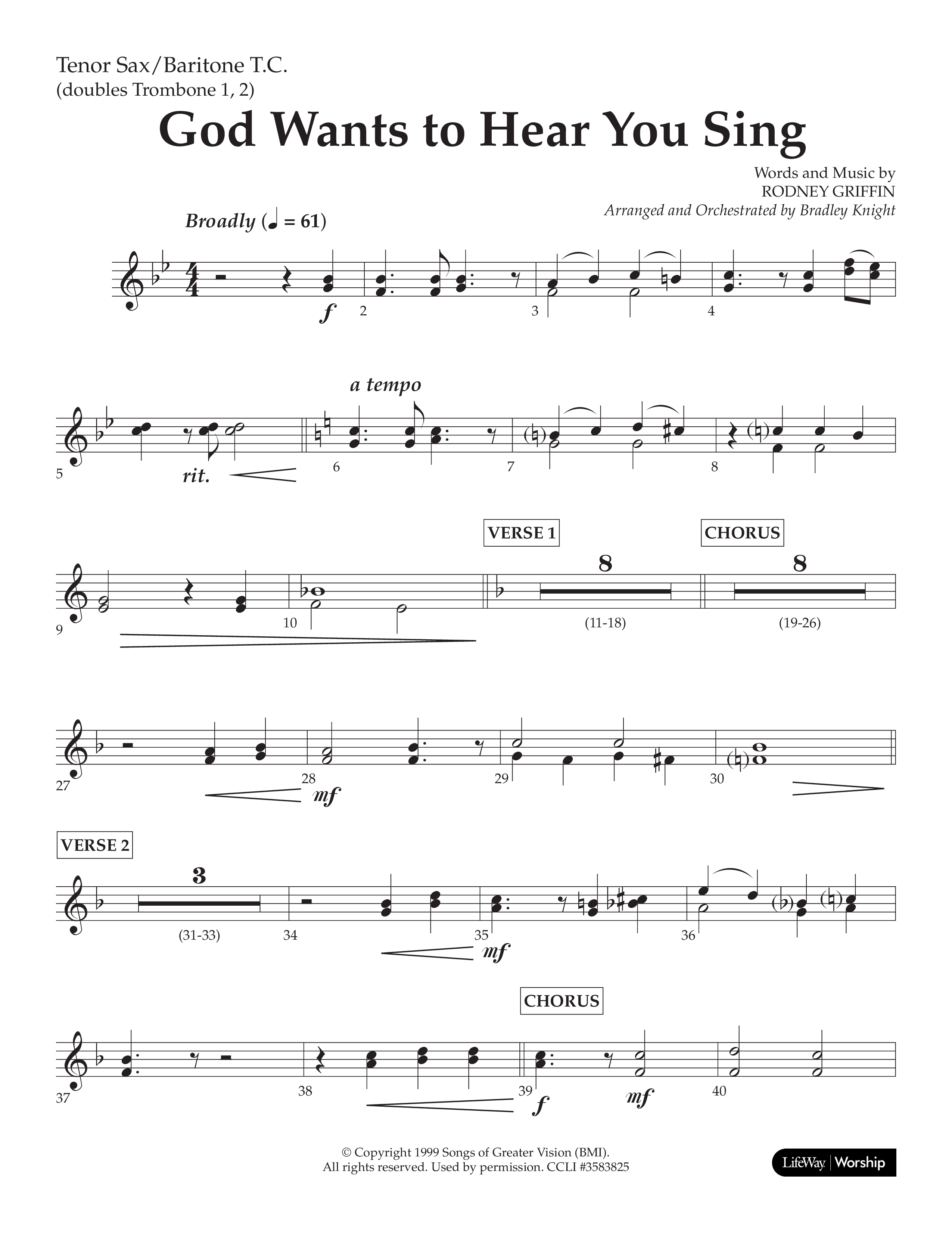 God Wants To Hear You Sing (Choral Anthem SATB) Tenor Sax/Baritone T.C. (Lifeway Choral / Arr. Bradley Knight)