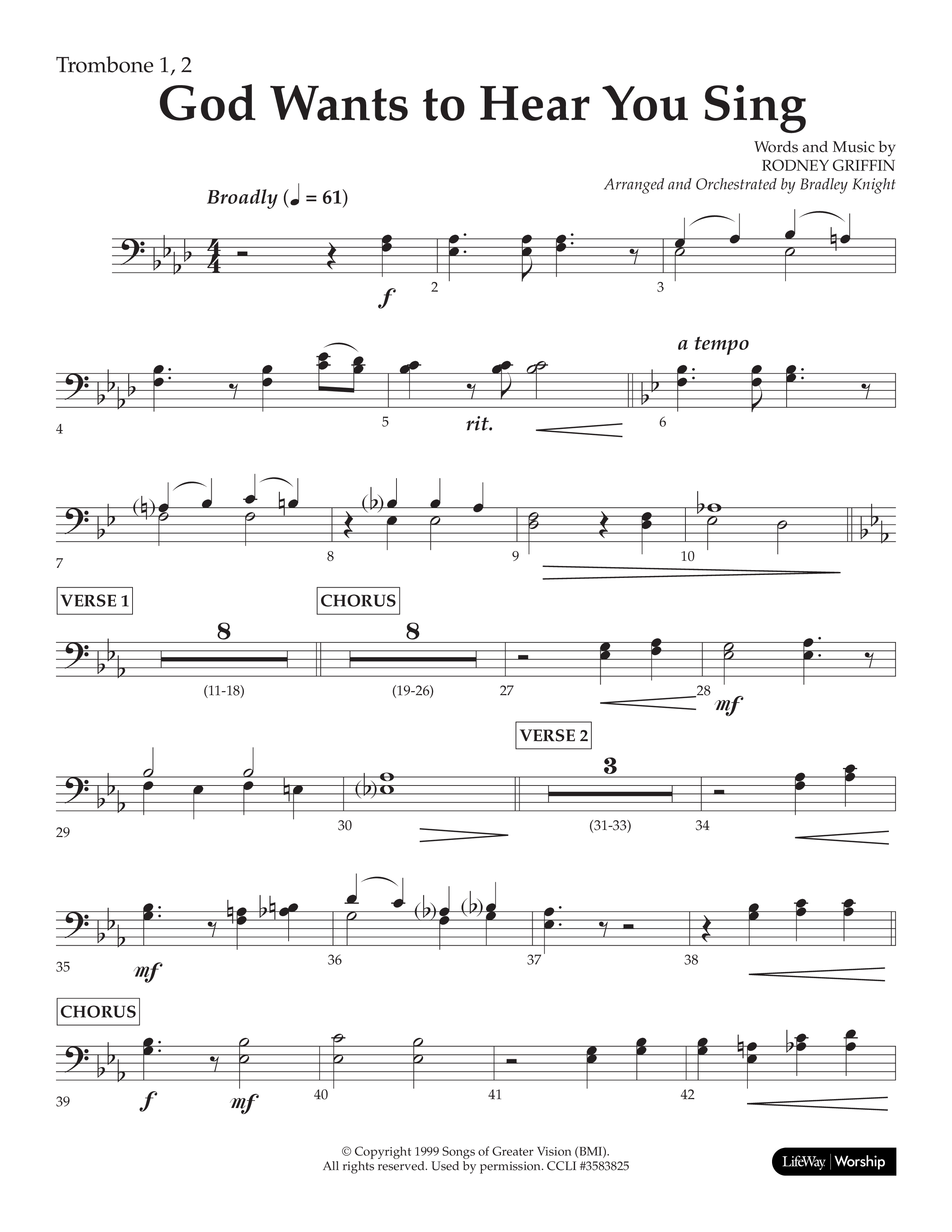 God Wants To Hear You Sing (Choral Anthem SATB) Trombone 1/2 (Lifeway Choral / Arr. Bradley Knight)