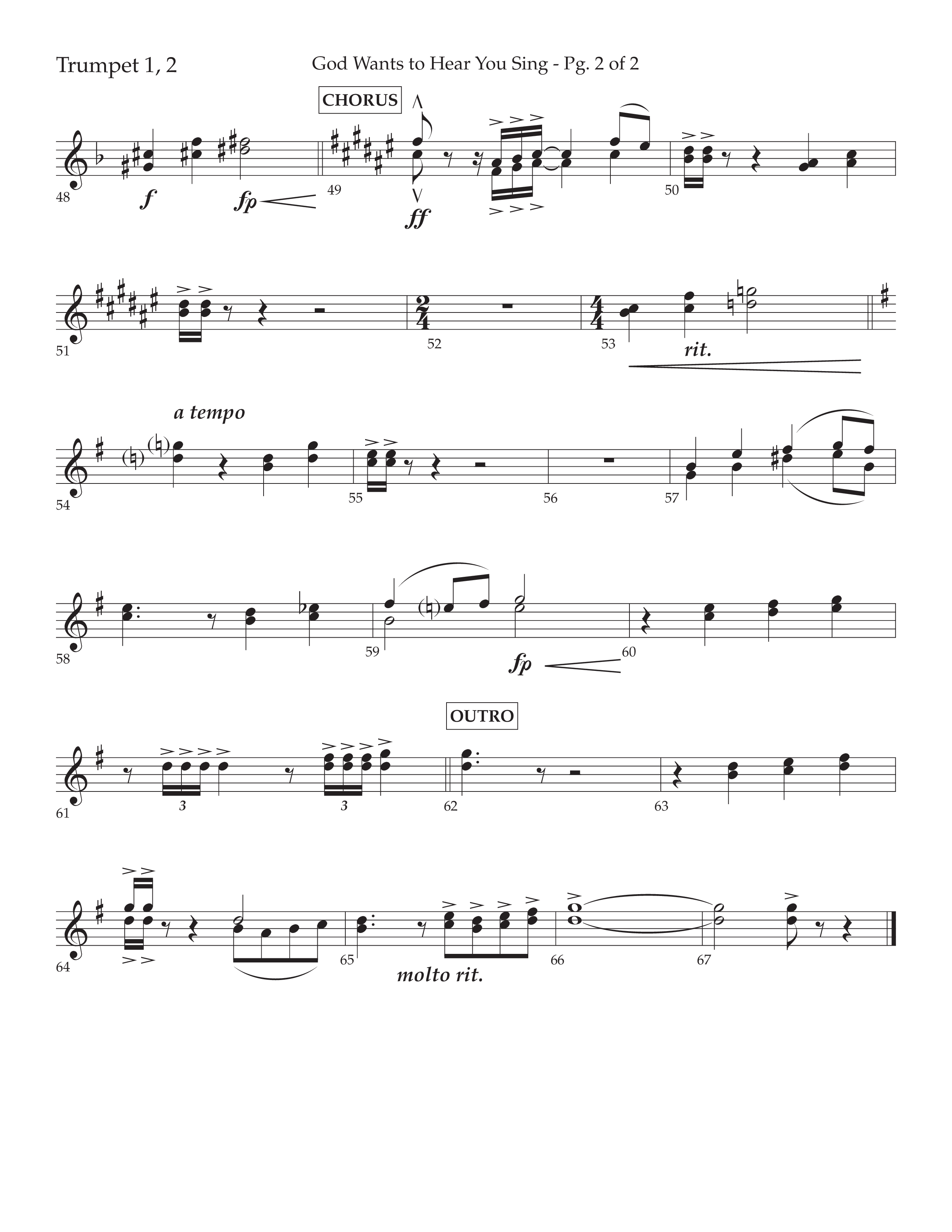 God Wants To Hear You Sing (Choral Anthem SATB) Trumpet 1,2 (Lifeway Choral / Arr. Bradley Knight)