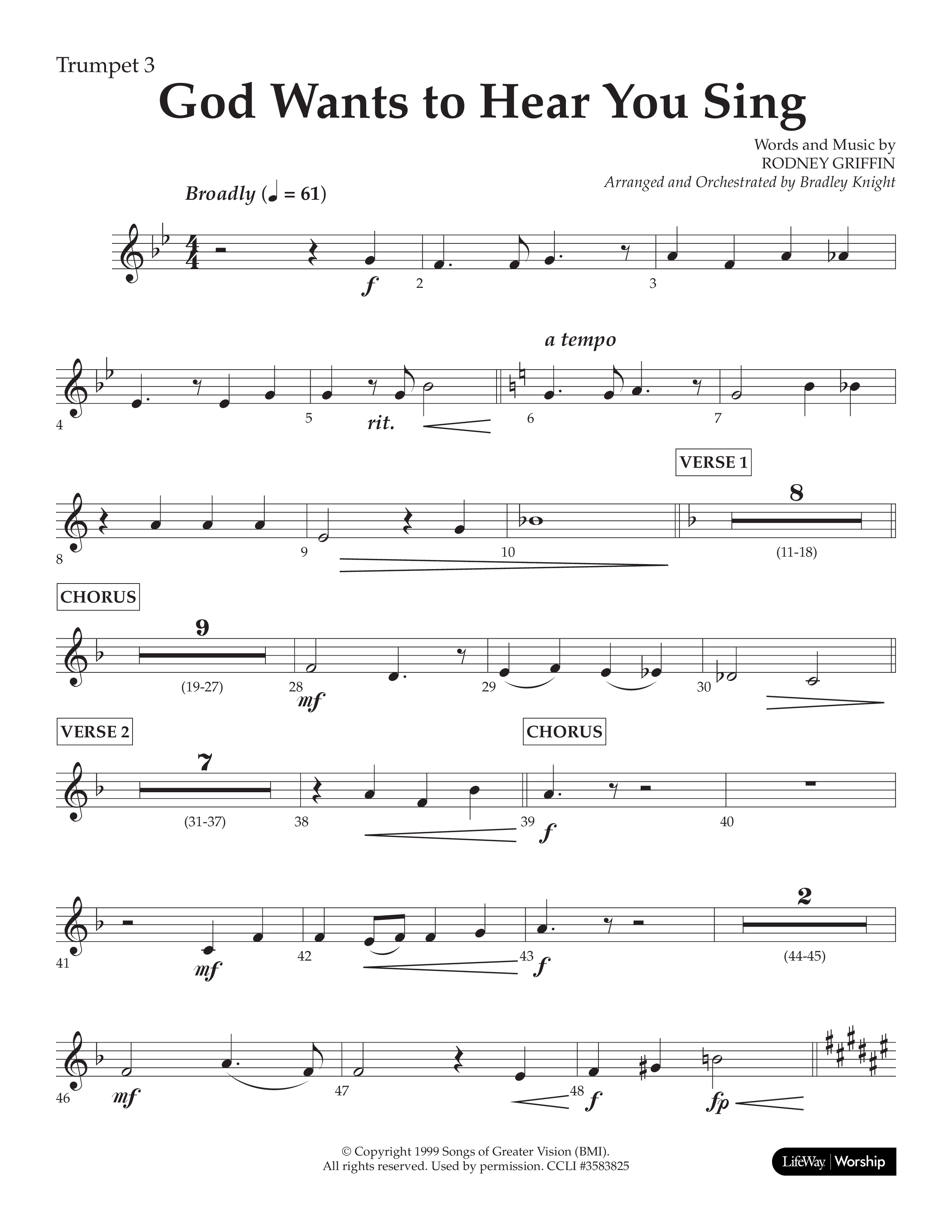 God Wants To Hear You Sing (Choral Anthem SATB) Trumpet 3 (Lifeway Choral / Arr. Bradley Knight)