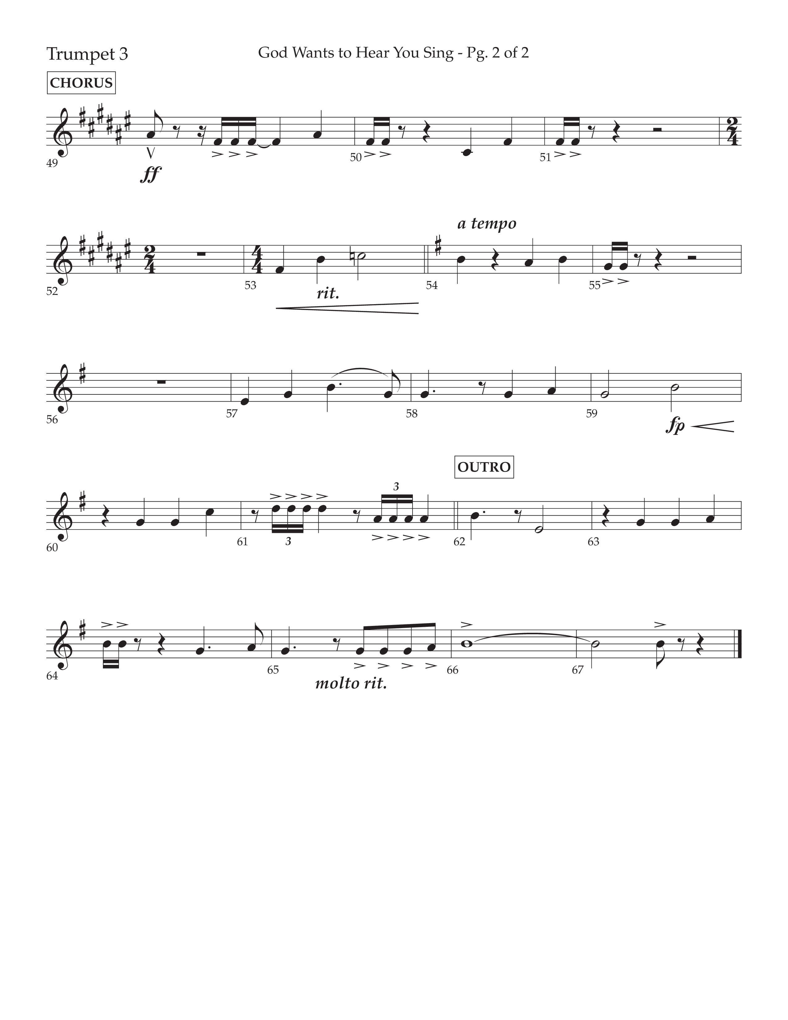 God Wants To Hear You Sing (Choral Anthem SATB) Trumpet 3 (Lifeway Choral / Arr. Bradley Knight)