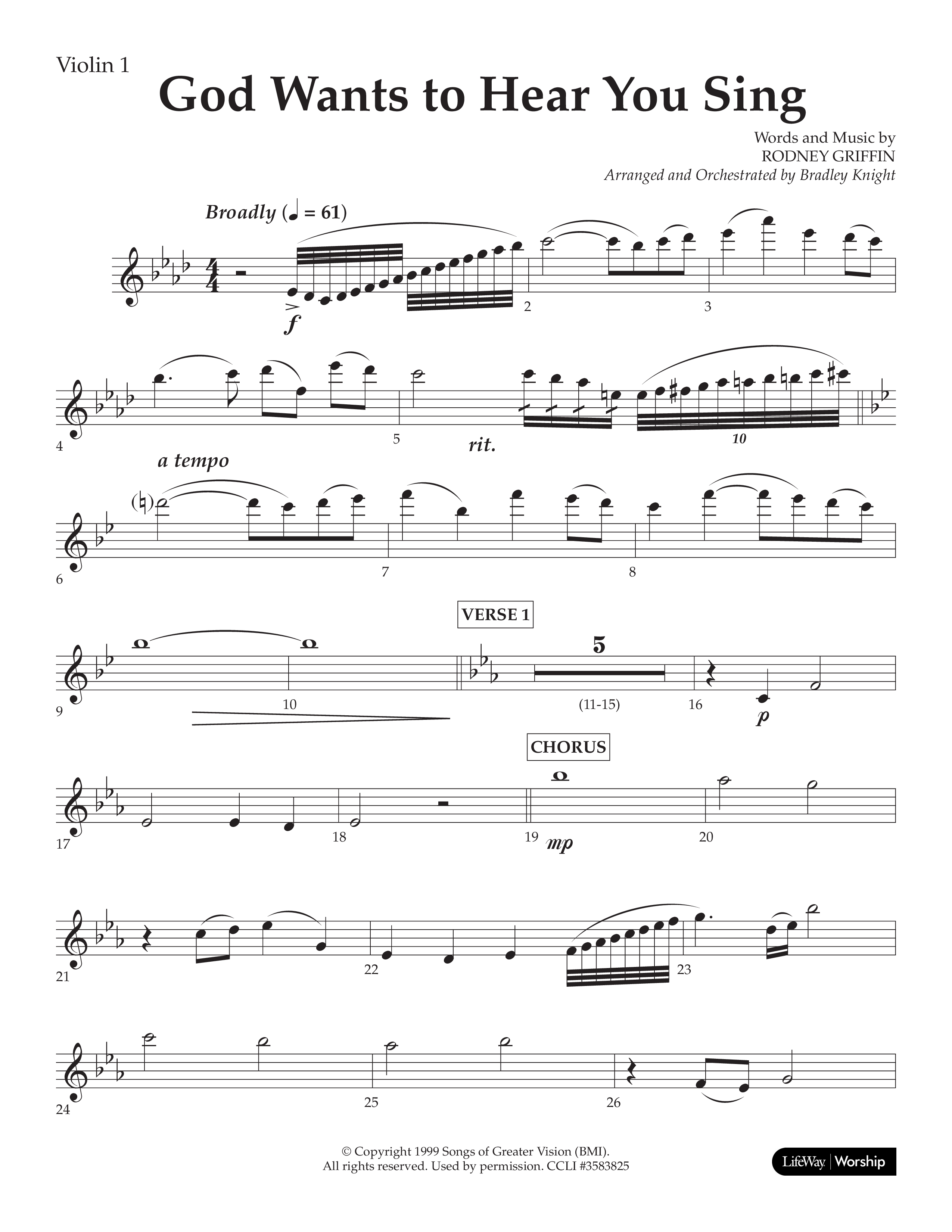 God Wants To Hear You Sing (Choral Anthem SATB) Violin 1 (Lifeway Choral / Arr. Bradley Knight)