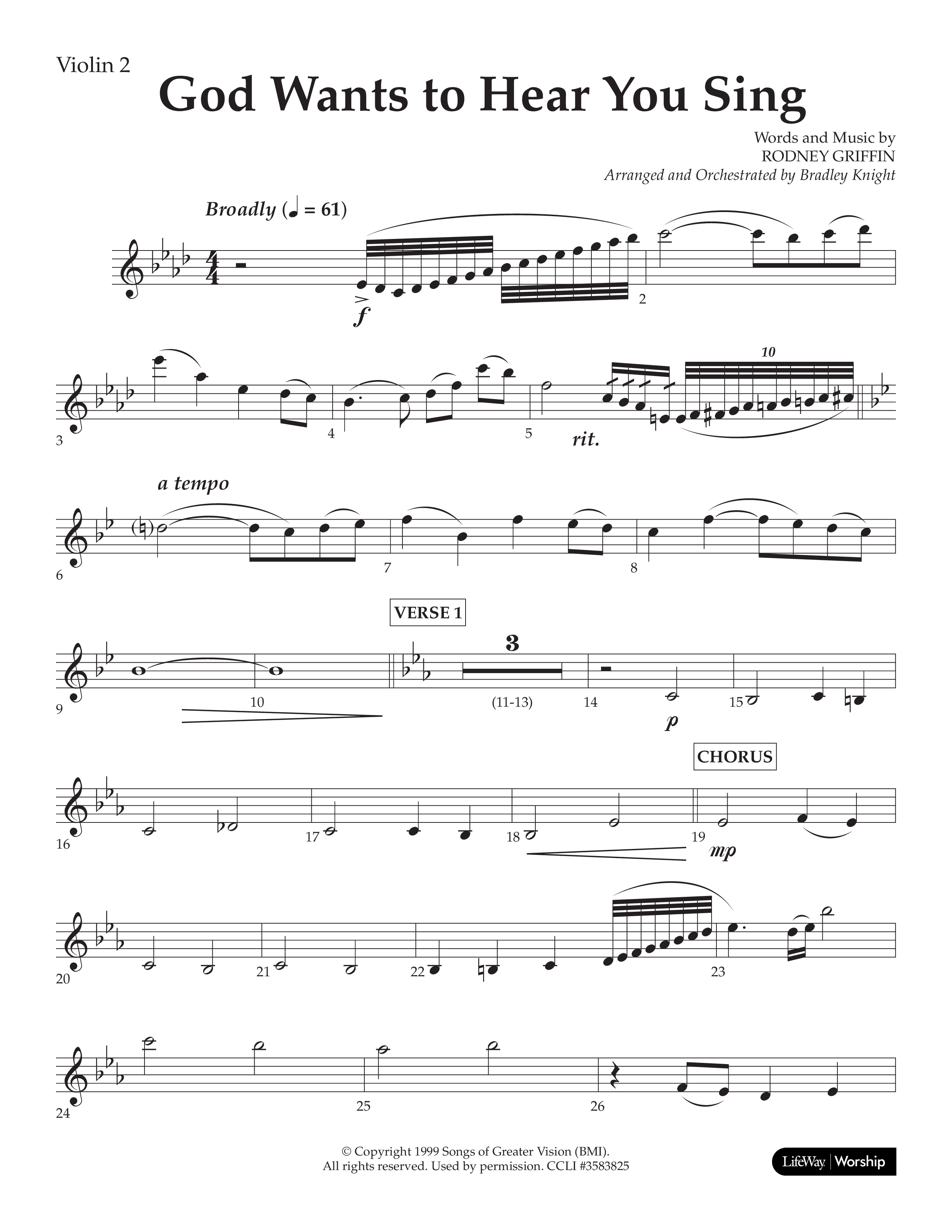 God Wants To Hear You Sing (Choral Anthem SATB) Violin 2 (Lifeway Choral / Arr. Bradley Knight)