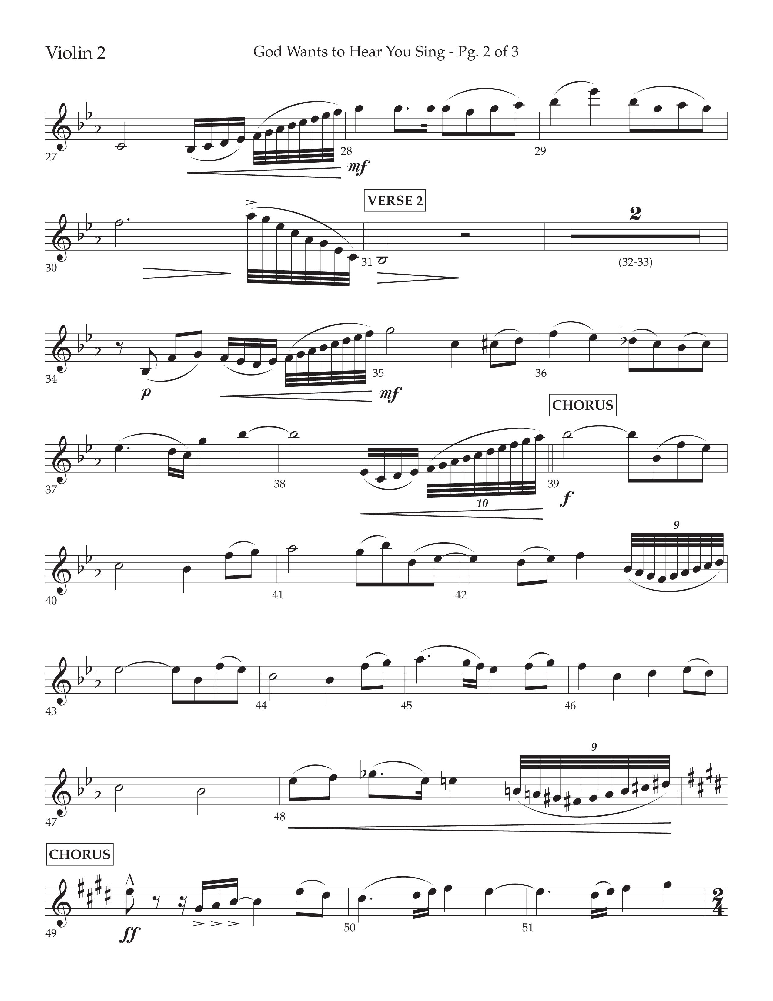 God Wants To Hear You Sing (Choral Anthem SATB) Violin 2 (Lifeway Choral / Arr. Bradley Knight)