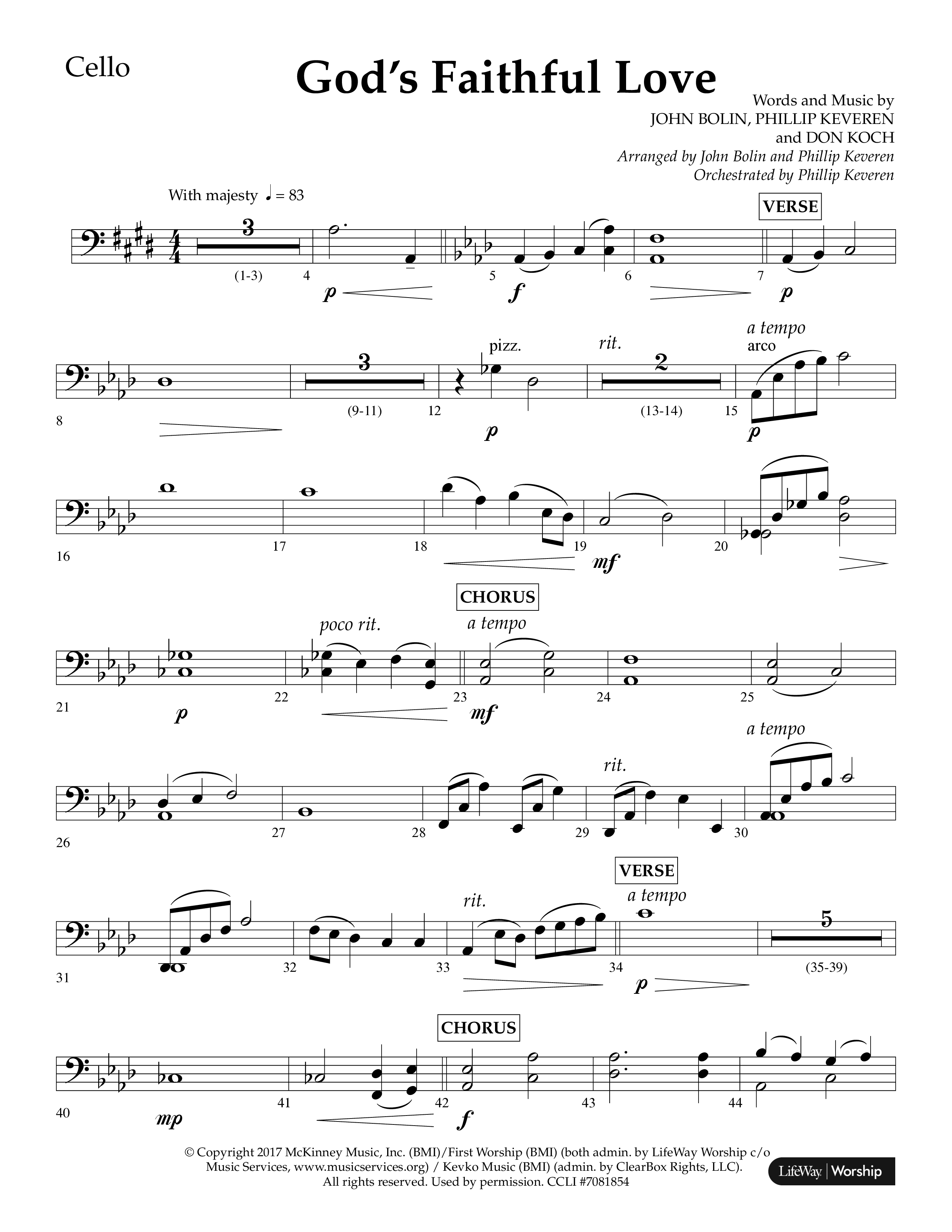 God's Faithful Love (Choral Anthem SATB) Cello (Lifeway Choral / Arr. John Bolin / Arr. Phillip Keveren / Orch. Phillip Keveren)
