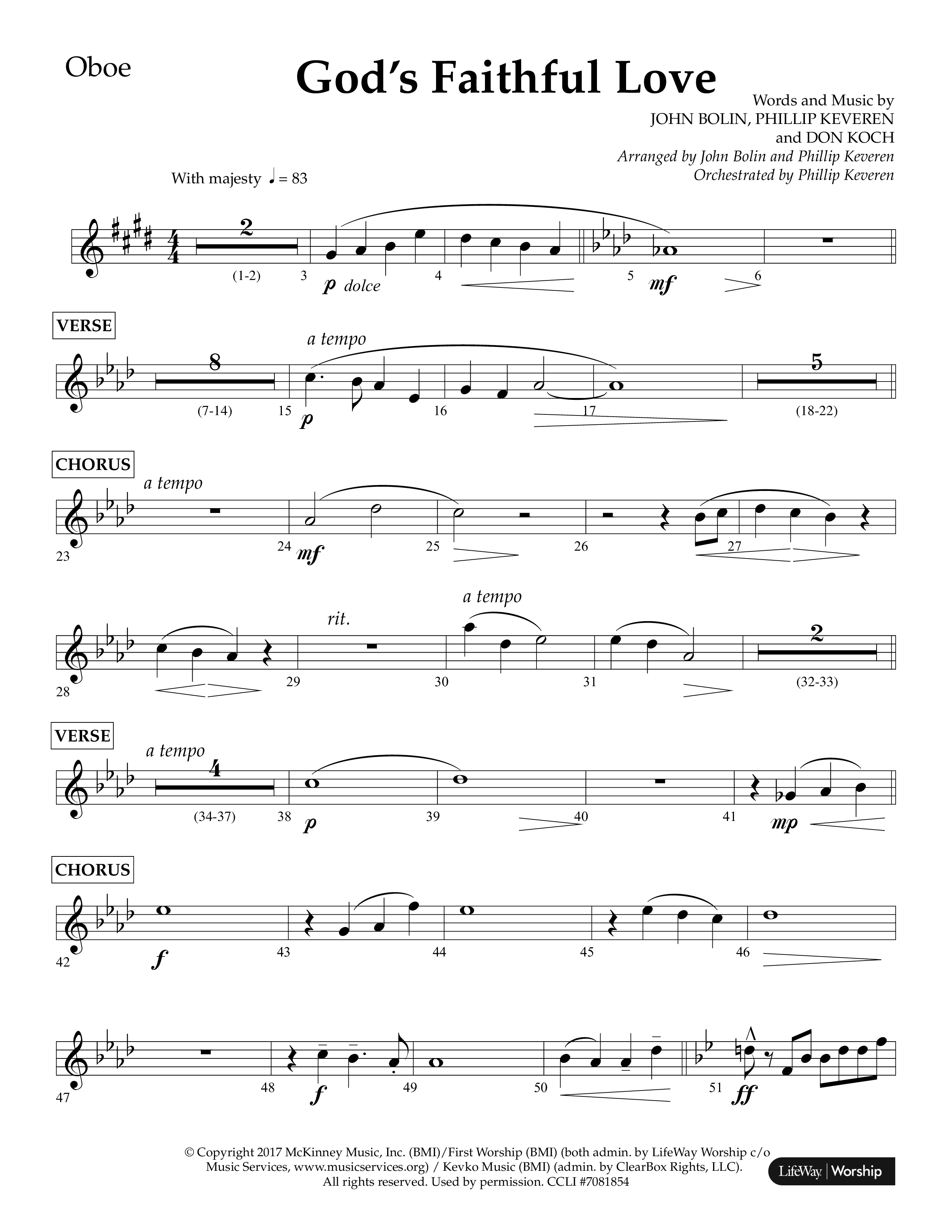 God's Faithful Love (Choral Anthem SATB) Oboe (Lifeway Choral / Arr. John Bolin / Arr. Phillip Keveren / Orch. Phillip Keveren)
