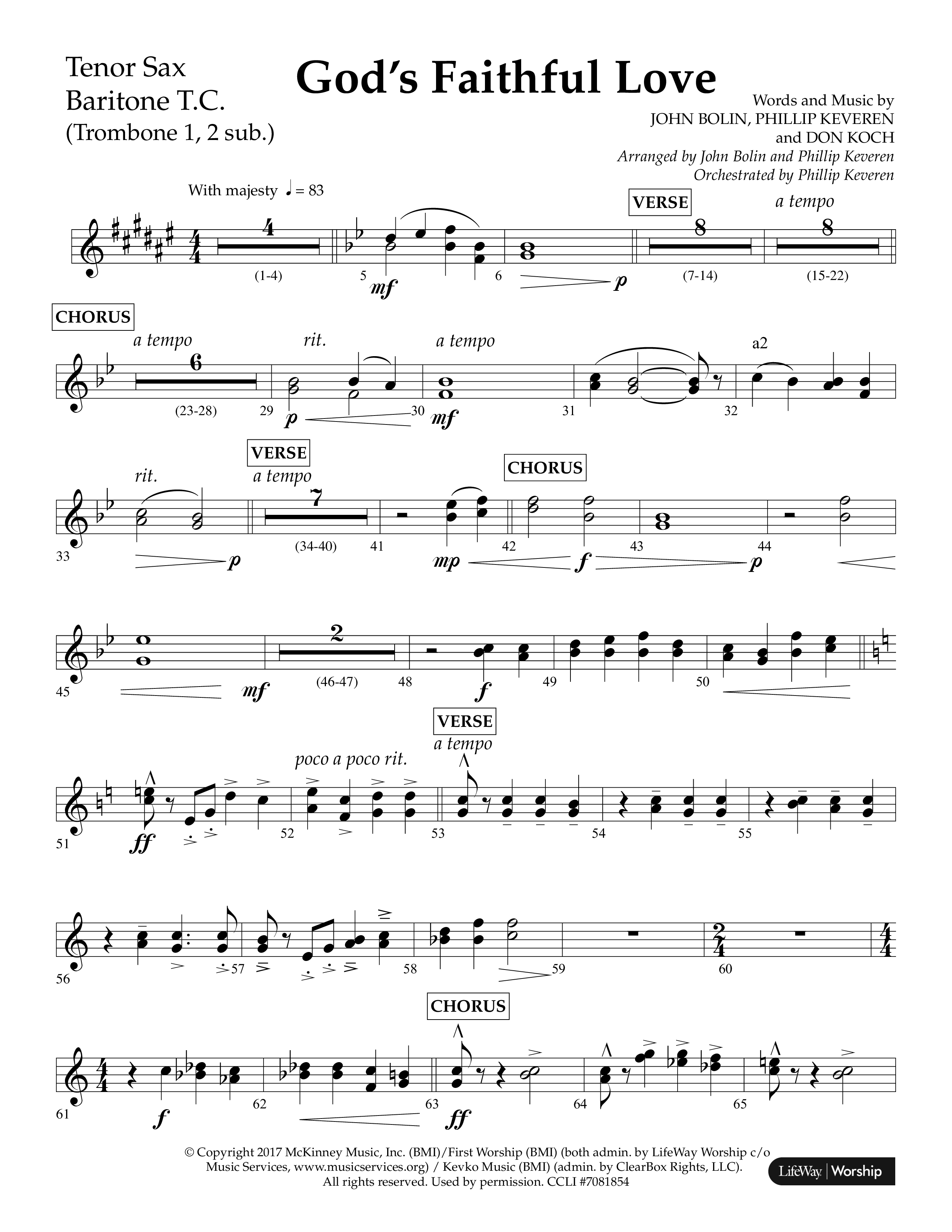 God's Faithful Love (Choral Anthem SATB) Tenor Sax/Baritone T.C. (Lifeway Choral / Arr. John Bolin / Arr. Phillip Keveren / Orch. Phillip Keveren)