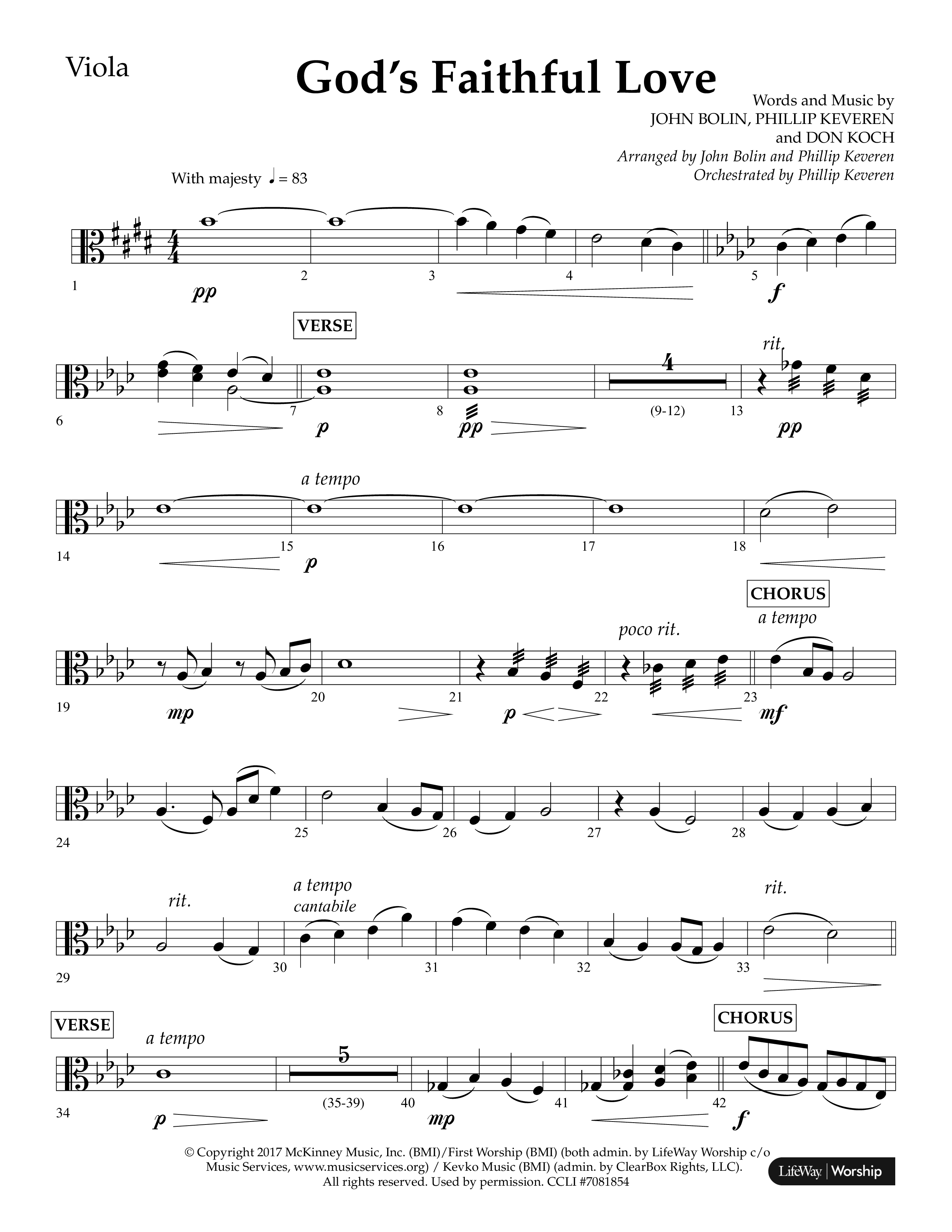 God's Faithful Love (Choral Anthem SATB) Viola (Lifeway Choral / Arr. John Bolin / Arr. Phillip Keveren / Orch. Phillip Keveren)
