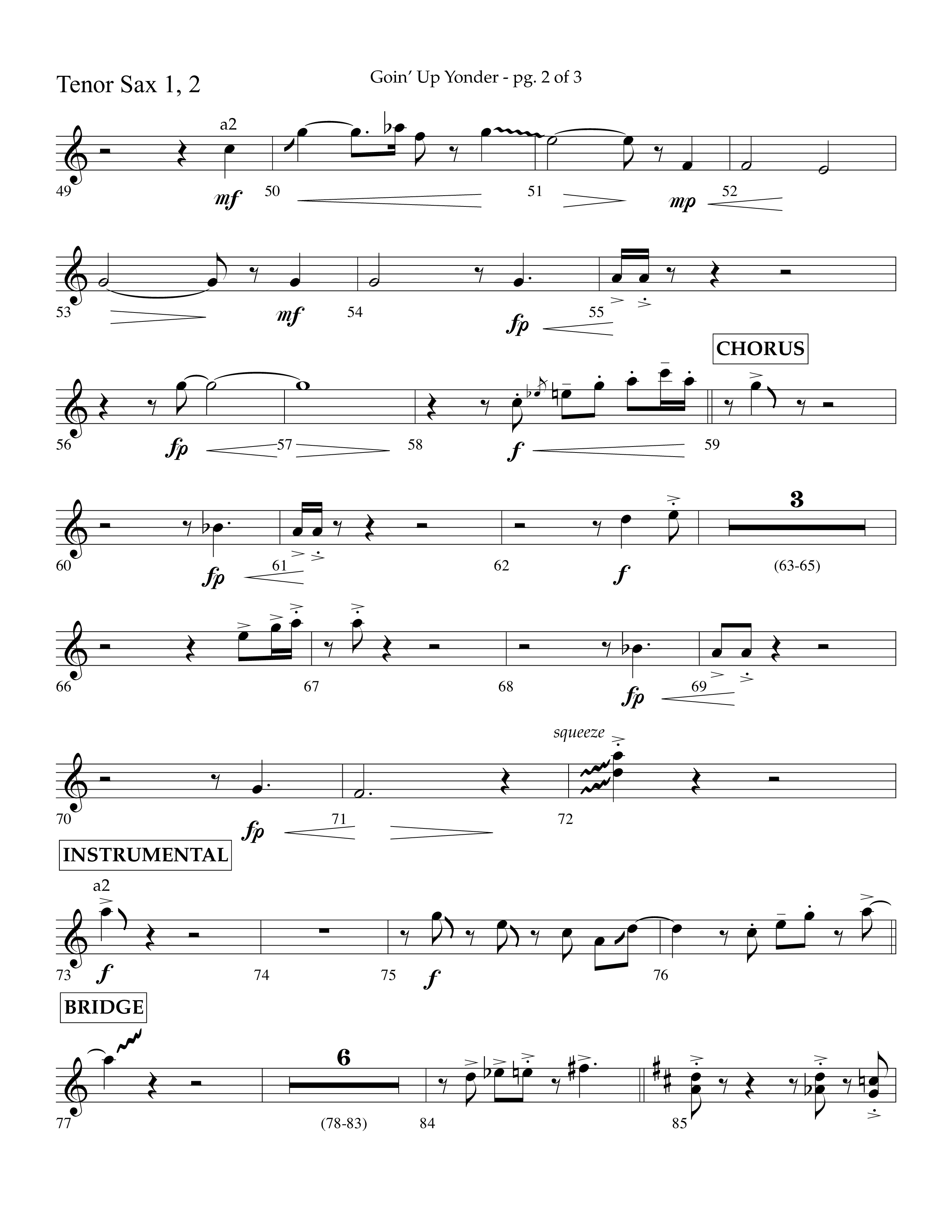 Goin’ Up Yonder (Choral Anthem SATB) Tenor Sax 1/2 (Lifeway Choral / Arr. Jim Hammerly)