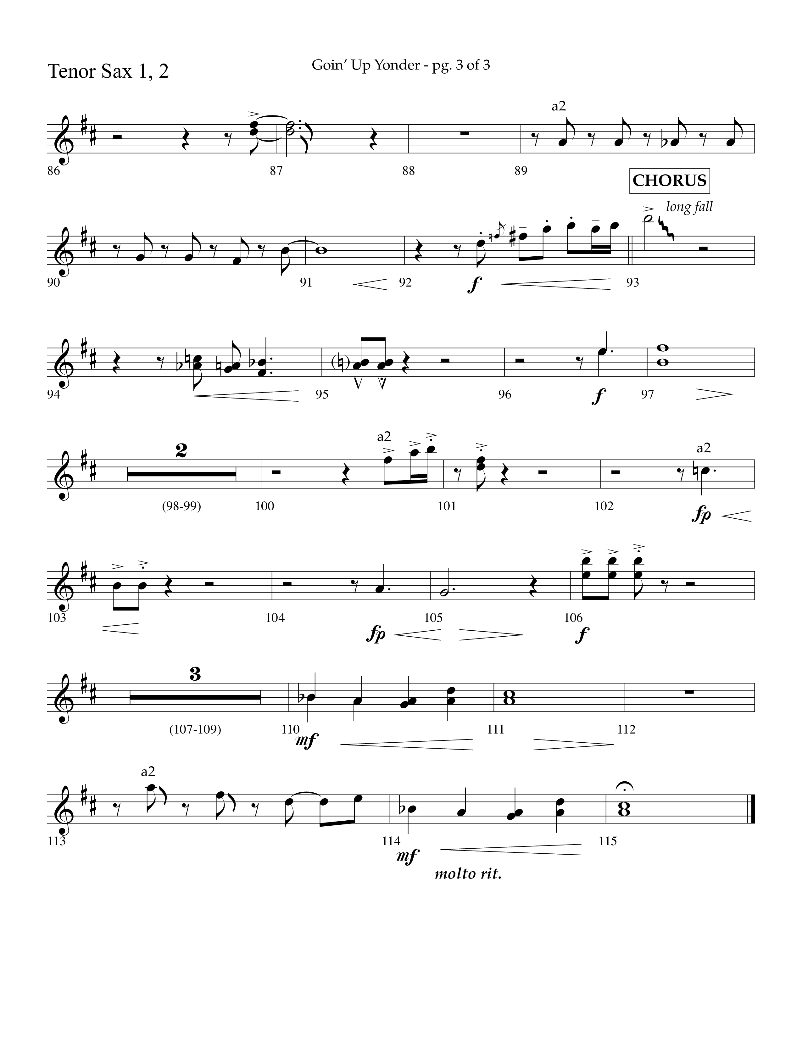 Goin’ Up Yonder (Choral Anthem SATB) Tenor Sax 1/2 (Lifeway Choral / Arr. Jim Hammerly)